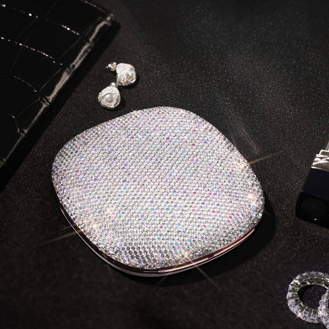 Mila 2 luxe compact mirror with LED lights product photo - styled view - BLVD Boutik