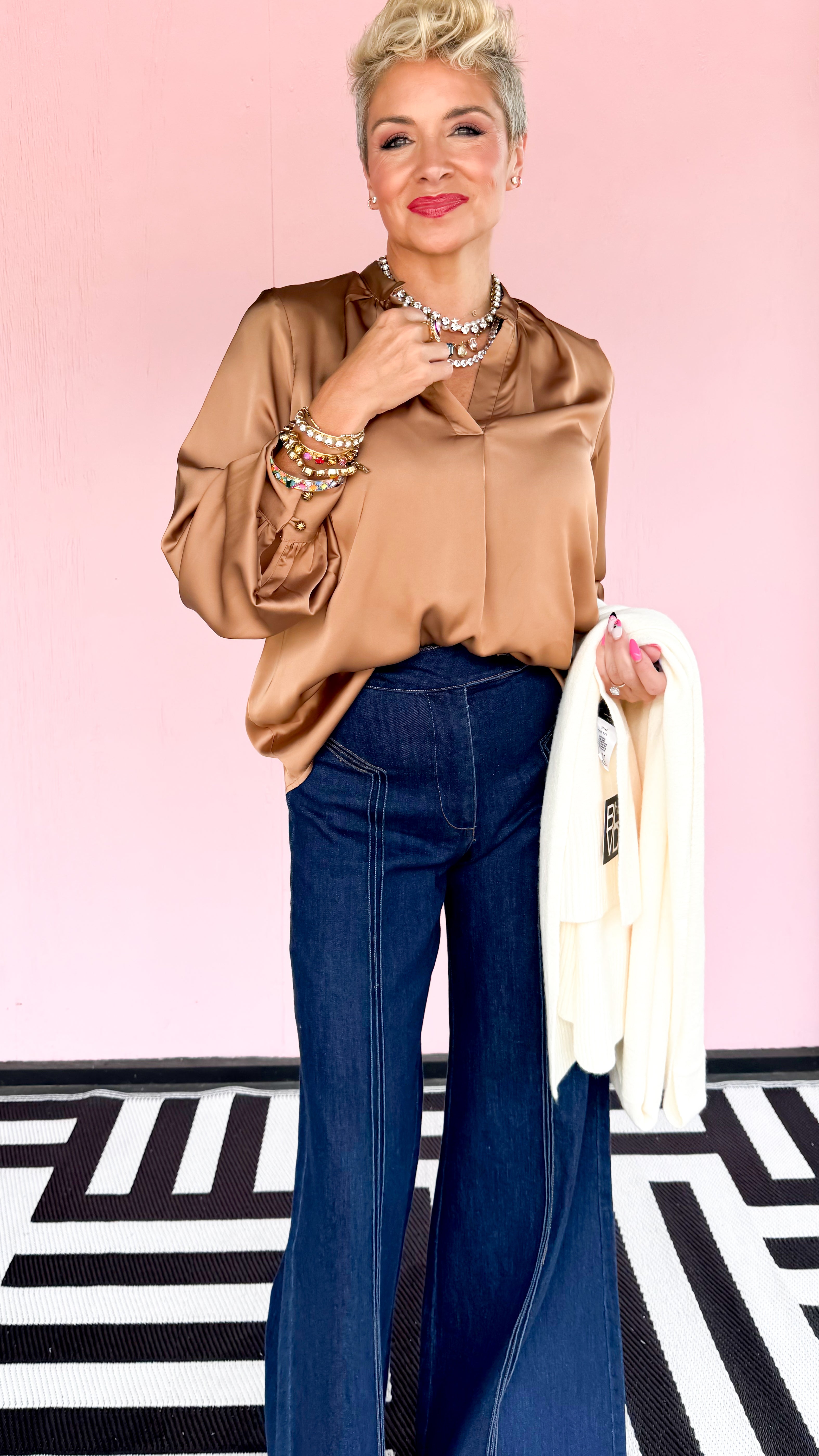 Roma Placket VNeck Top/Coffee - The BLVD