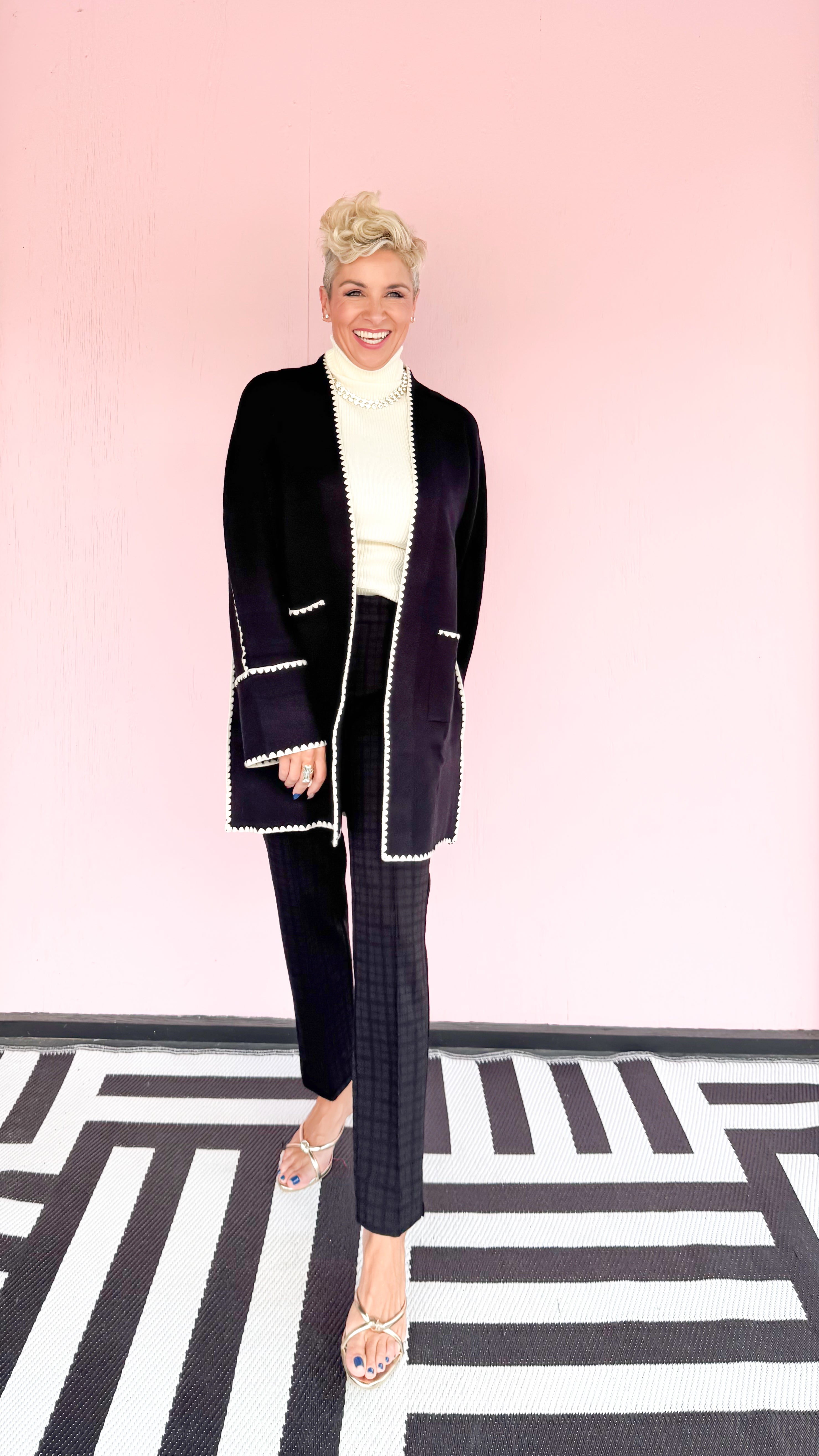 Open Front Long Cardigan with Stiching