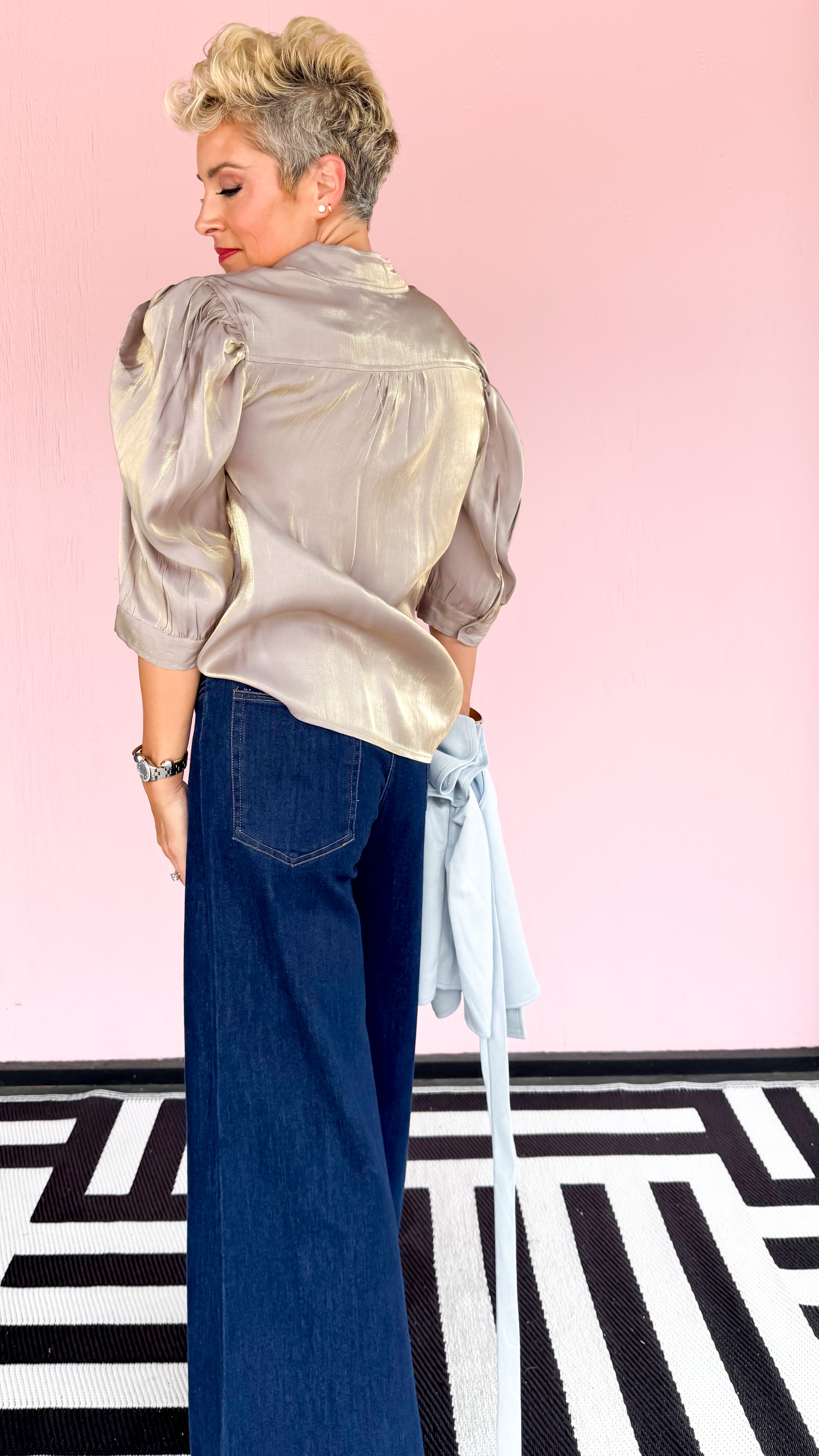Iris Iridescent Puff Sleeve Top/Mauve