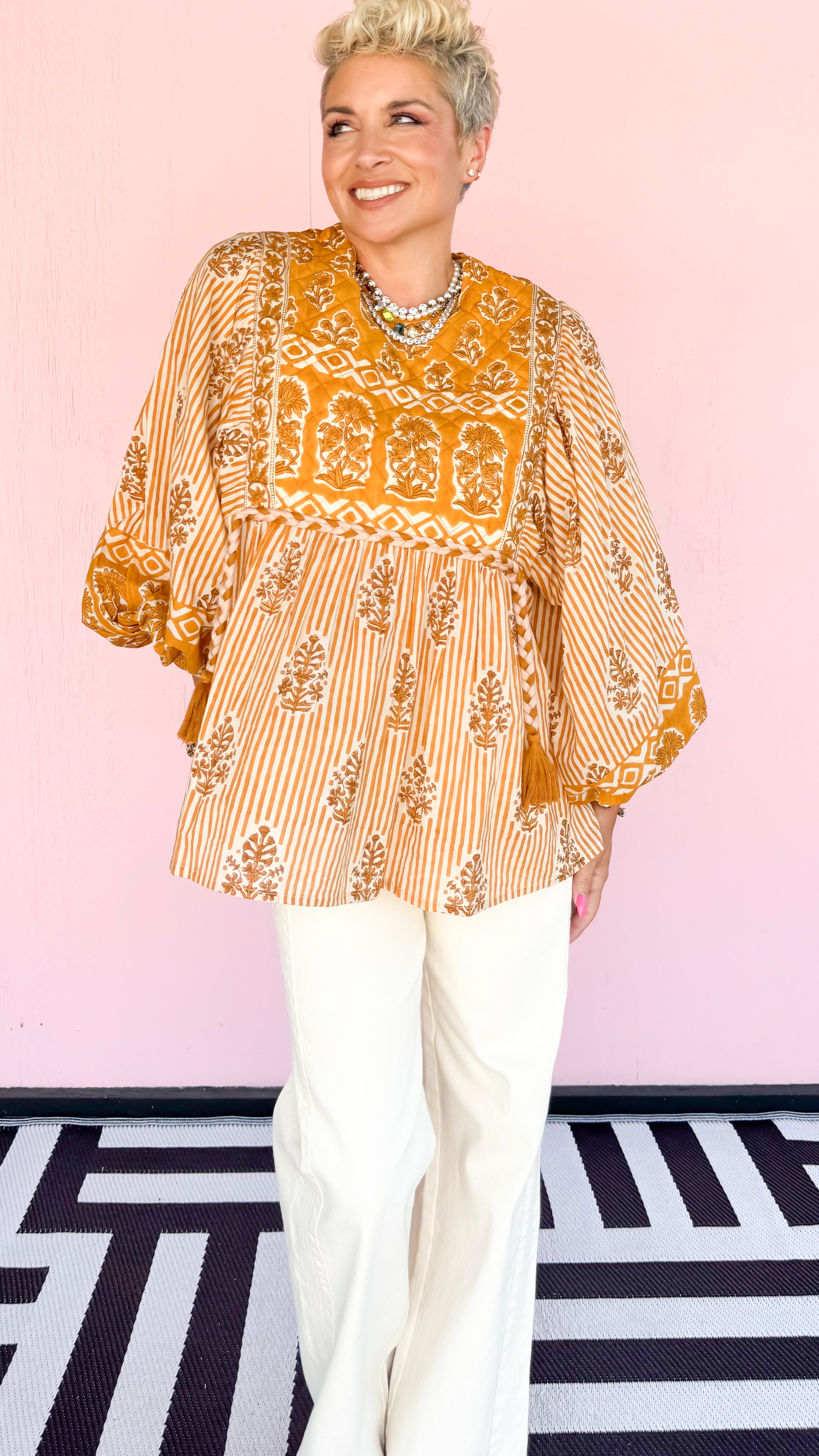 Alys Quilted Front Top/Mustard