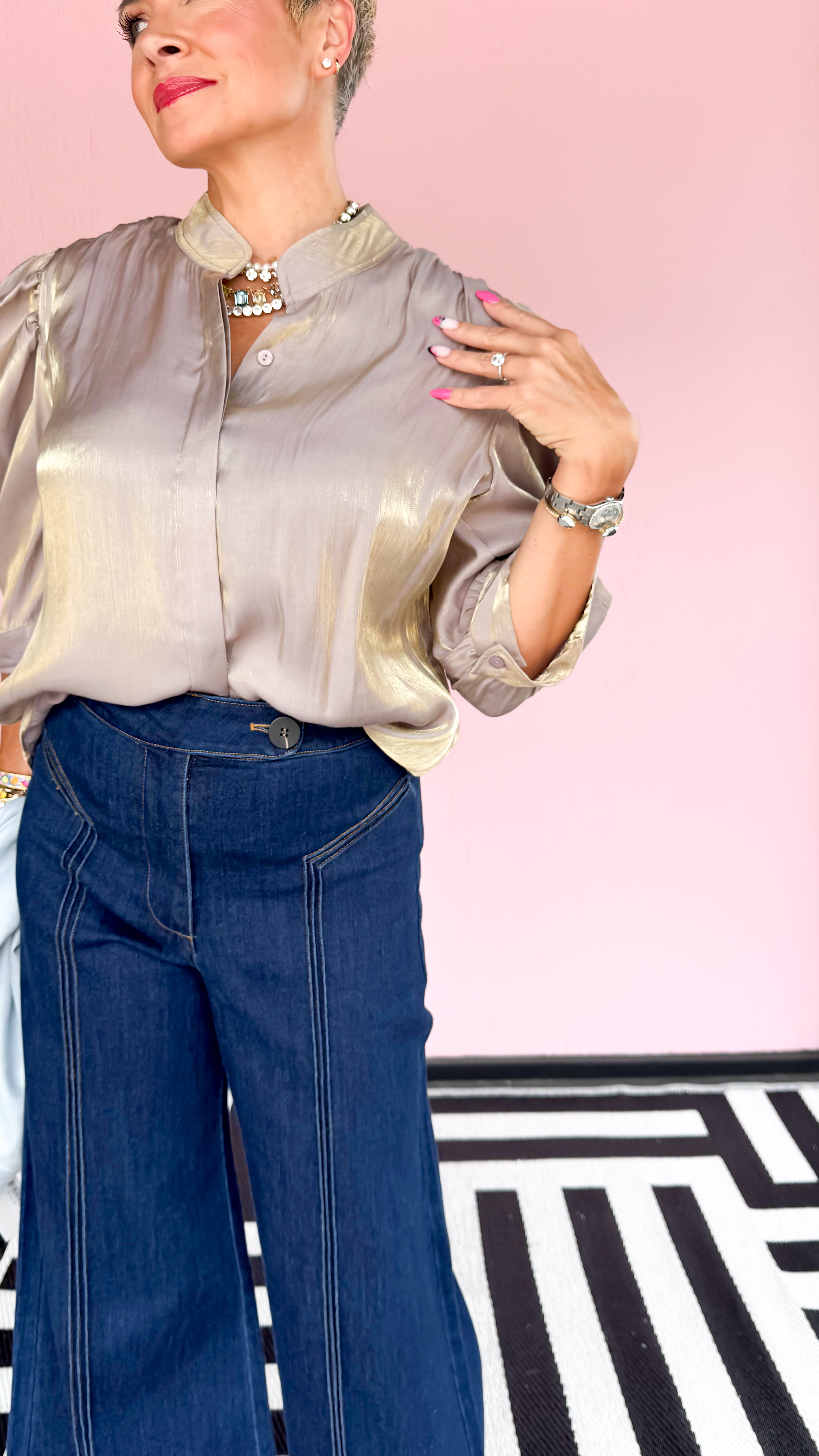 Iris Iridescent Puff Sleeve Top/Mauve