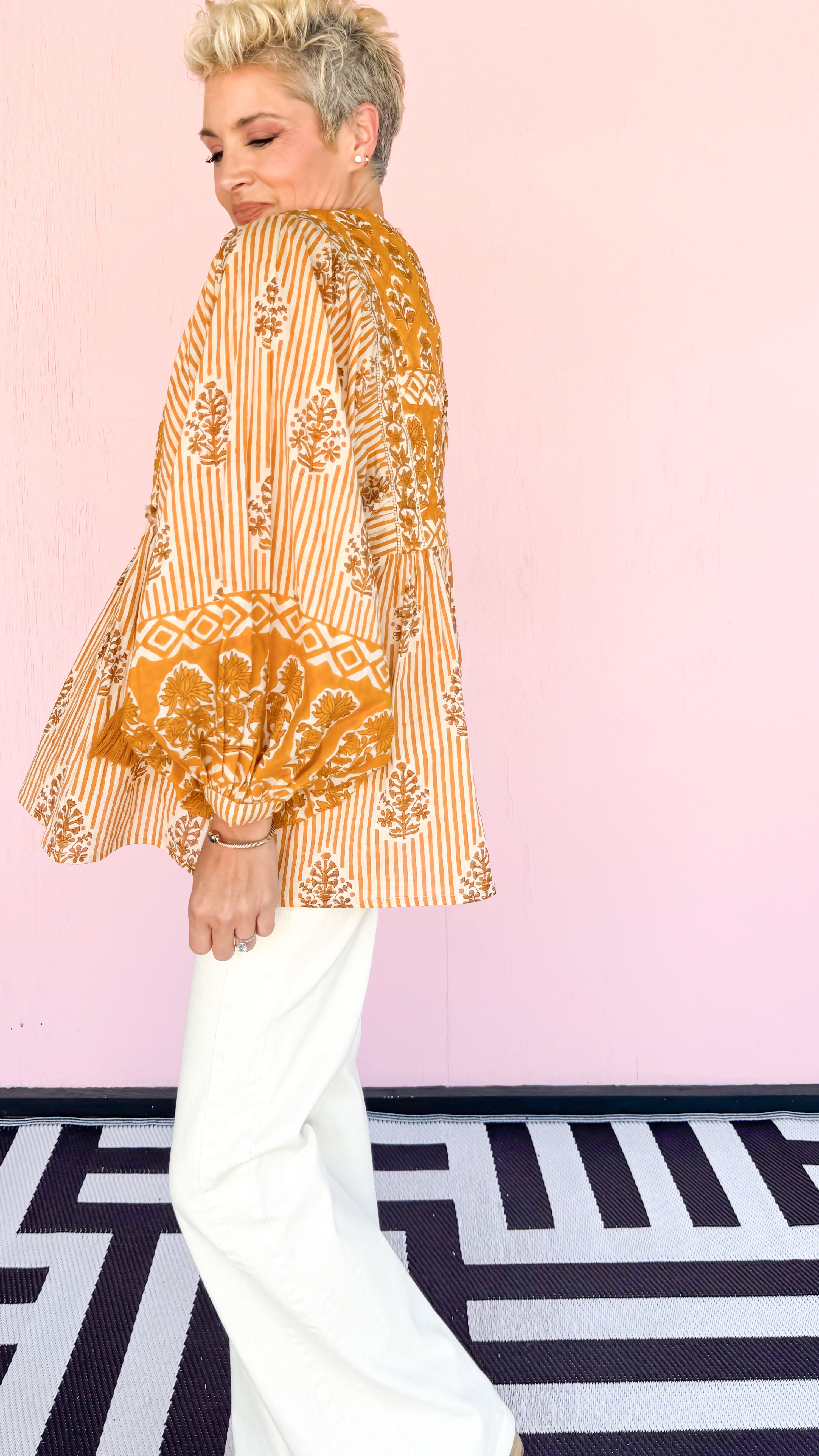 Alys Quilted Front Top/Mustard