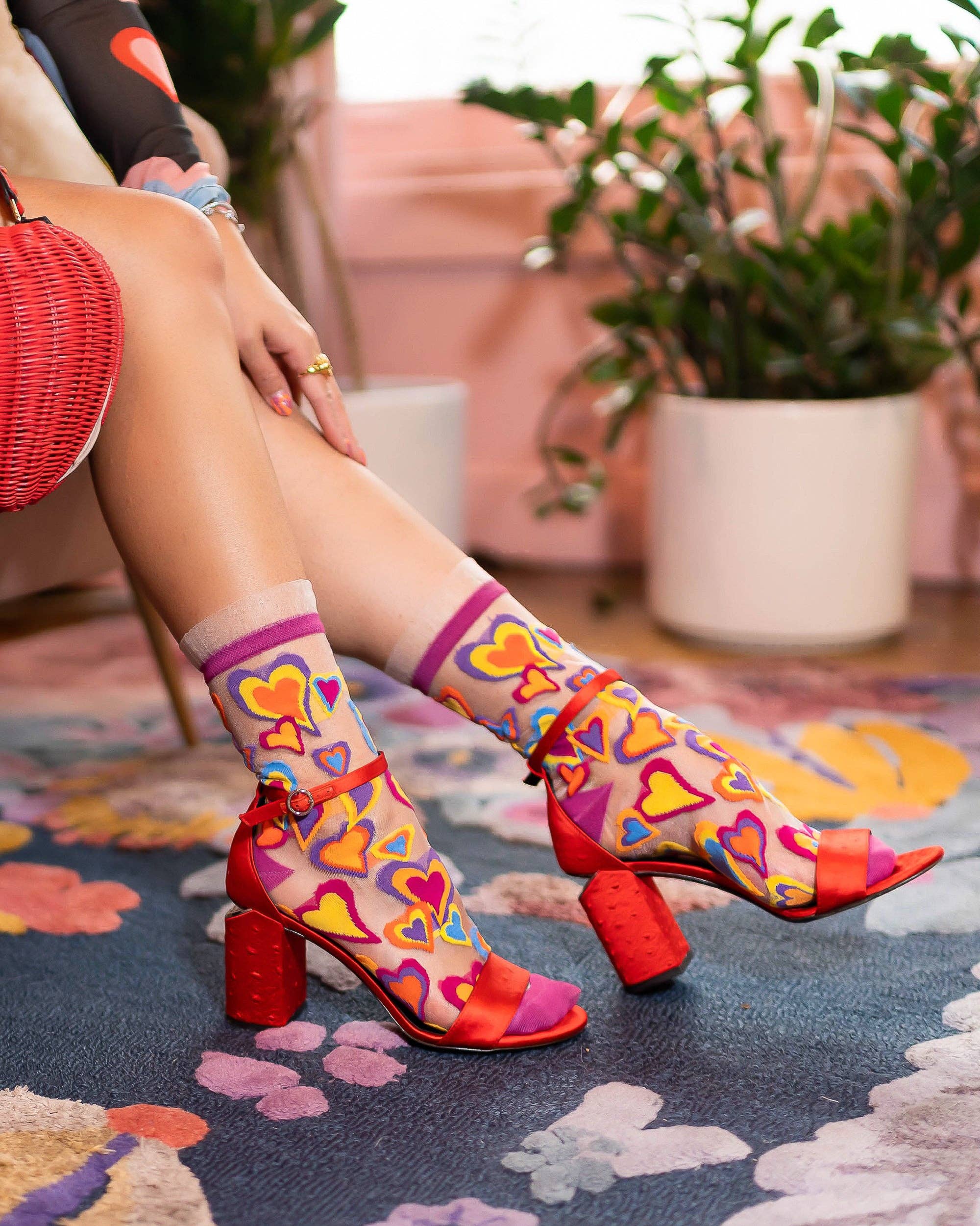 Y2K Hearts ruffle sheer crew sock product photo - packaging view - BLVD Boutik