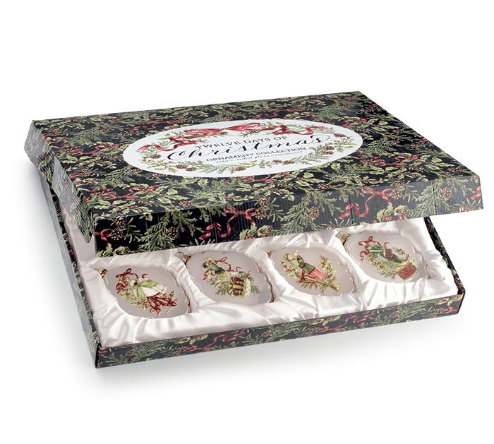 12 Days of Christmas glass ornament set in gift box