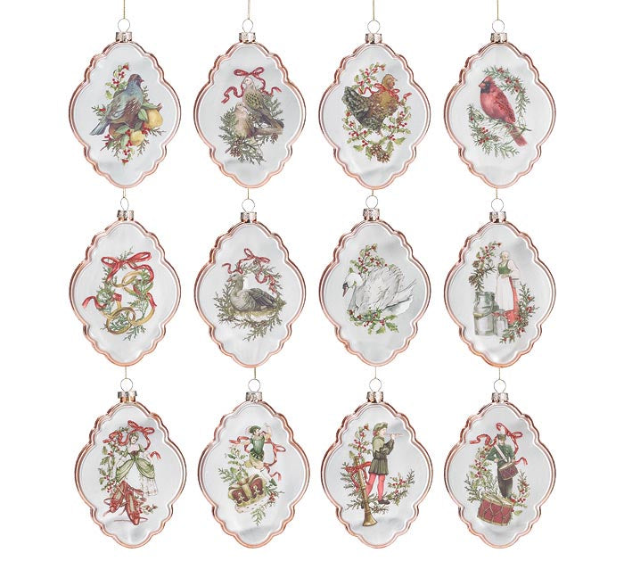 12 Days of Christmas painted glass ornament, full view
