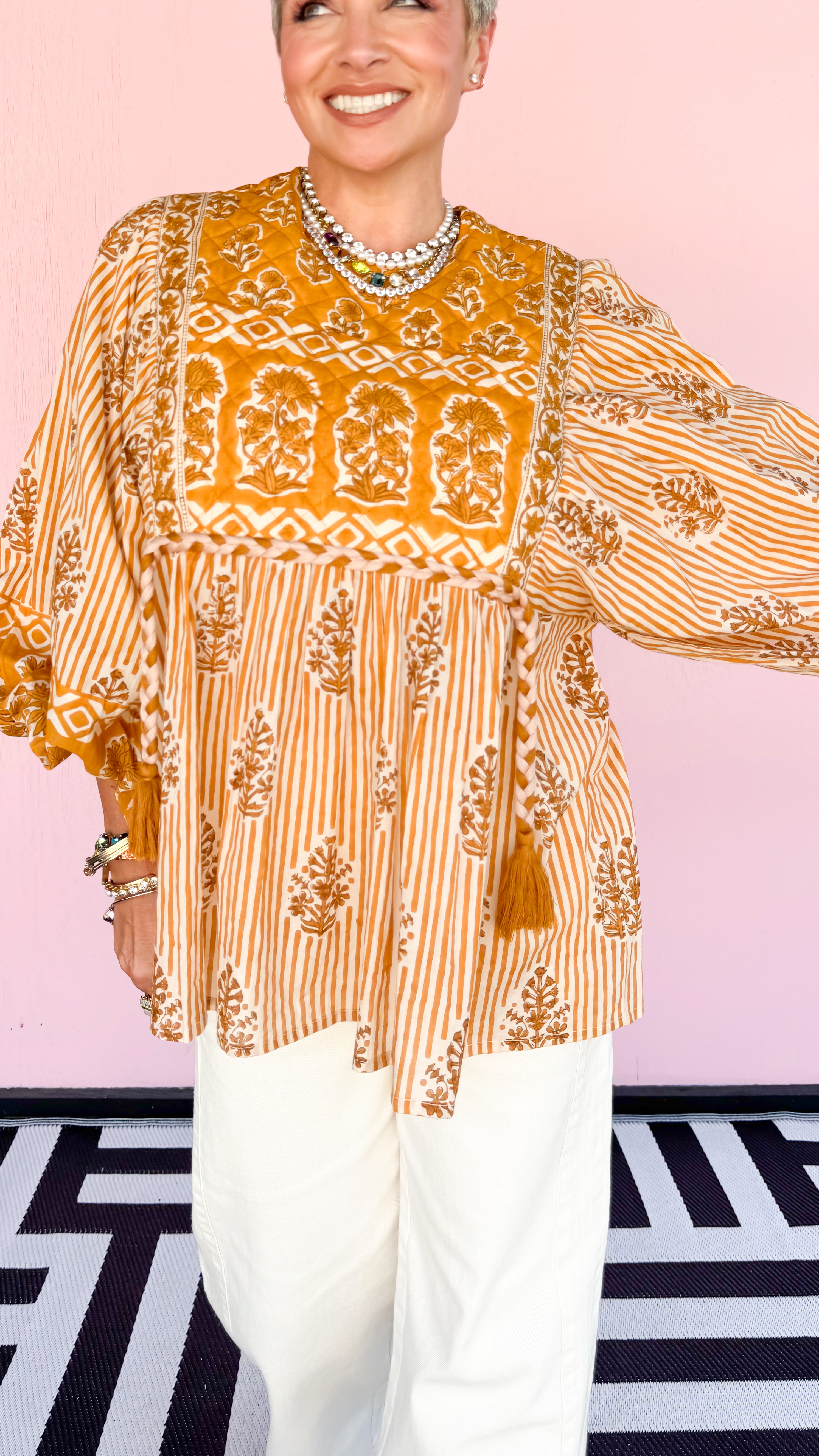 Alys Quilted Front Top/Mustard