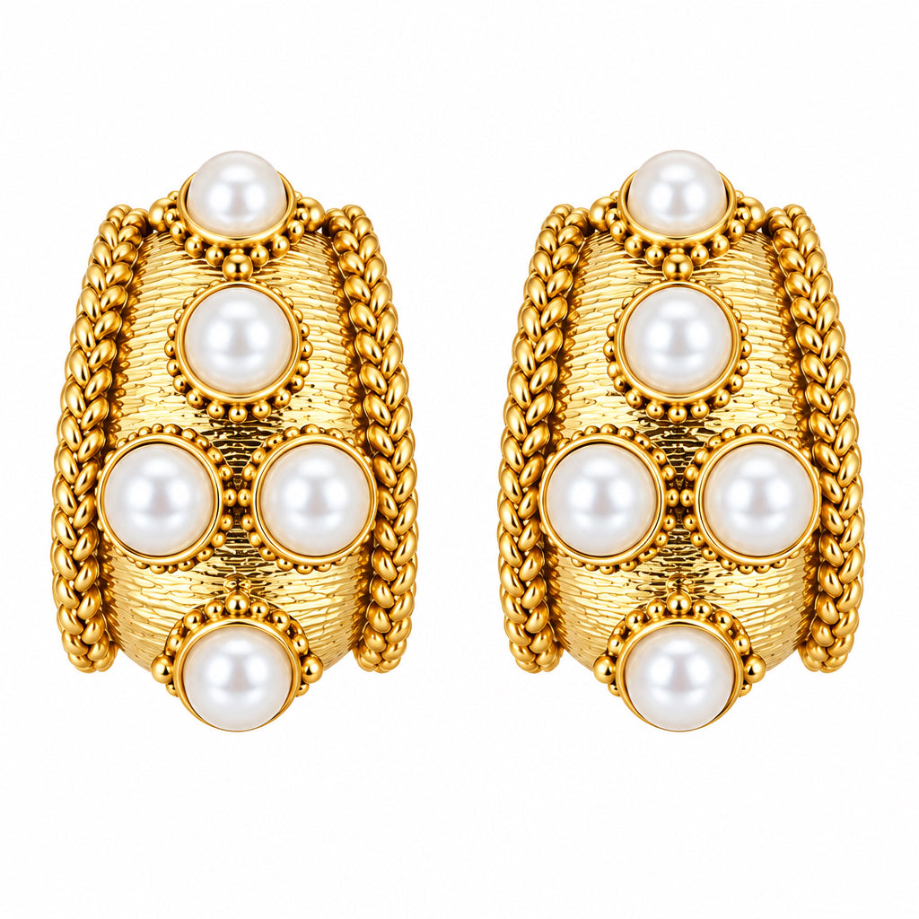 I R I & Studio Antique Bold Hoop Earrings, antique finish hoops with acrylic stone, full view