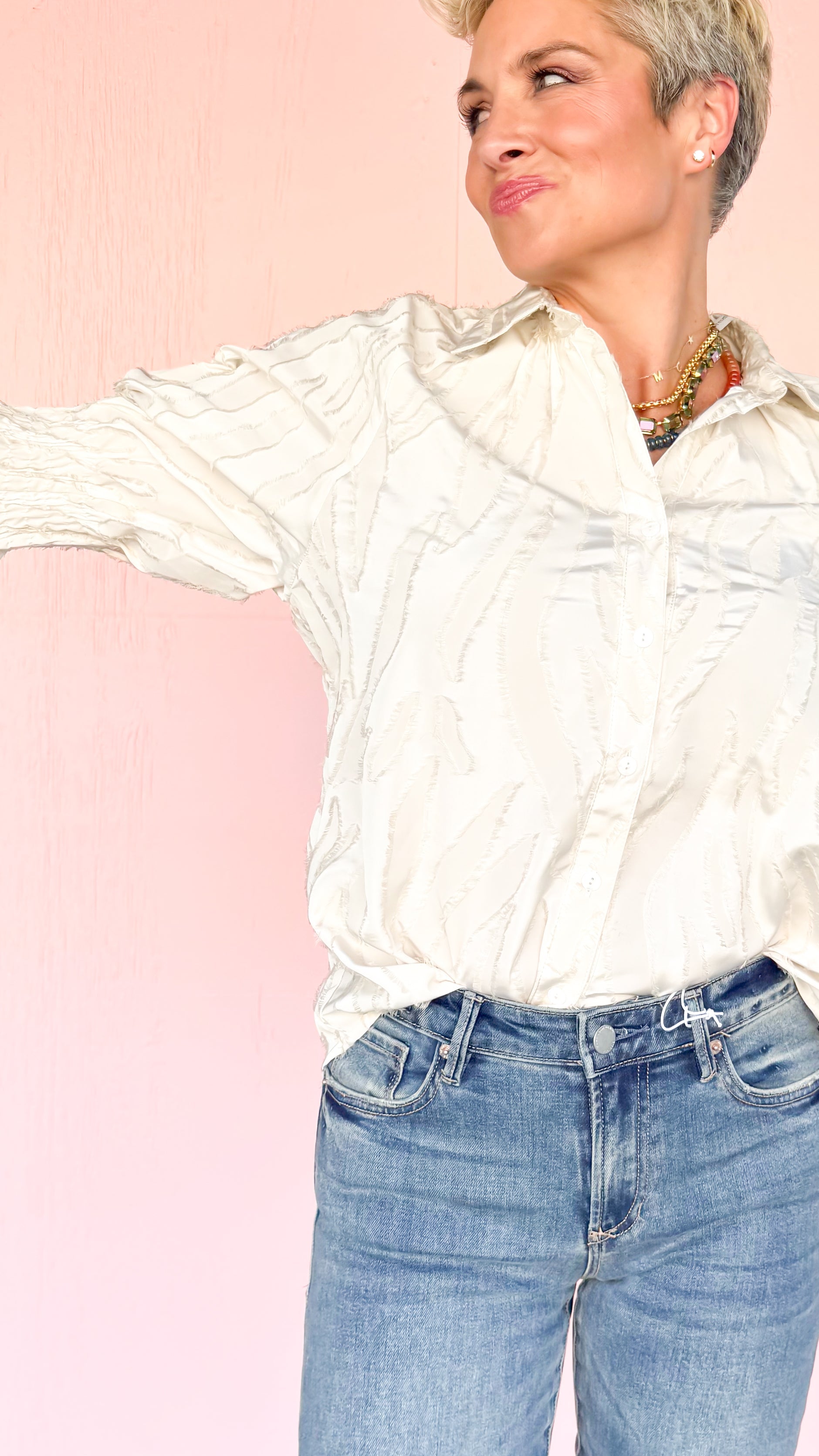 Cream on Cream Zebra Blouse - The BLVD