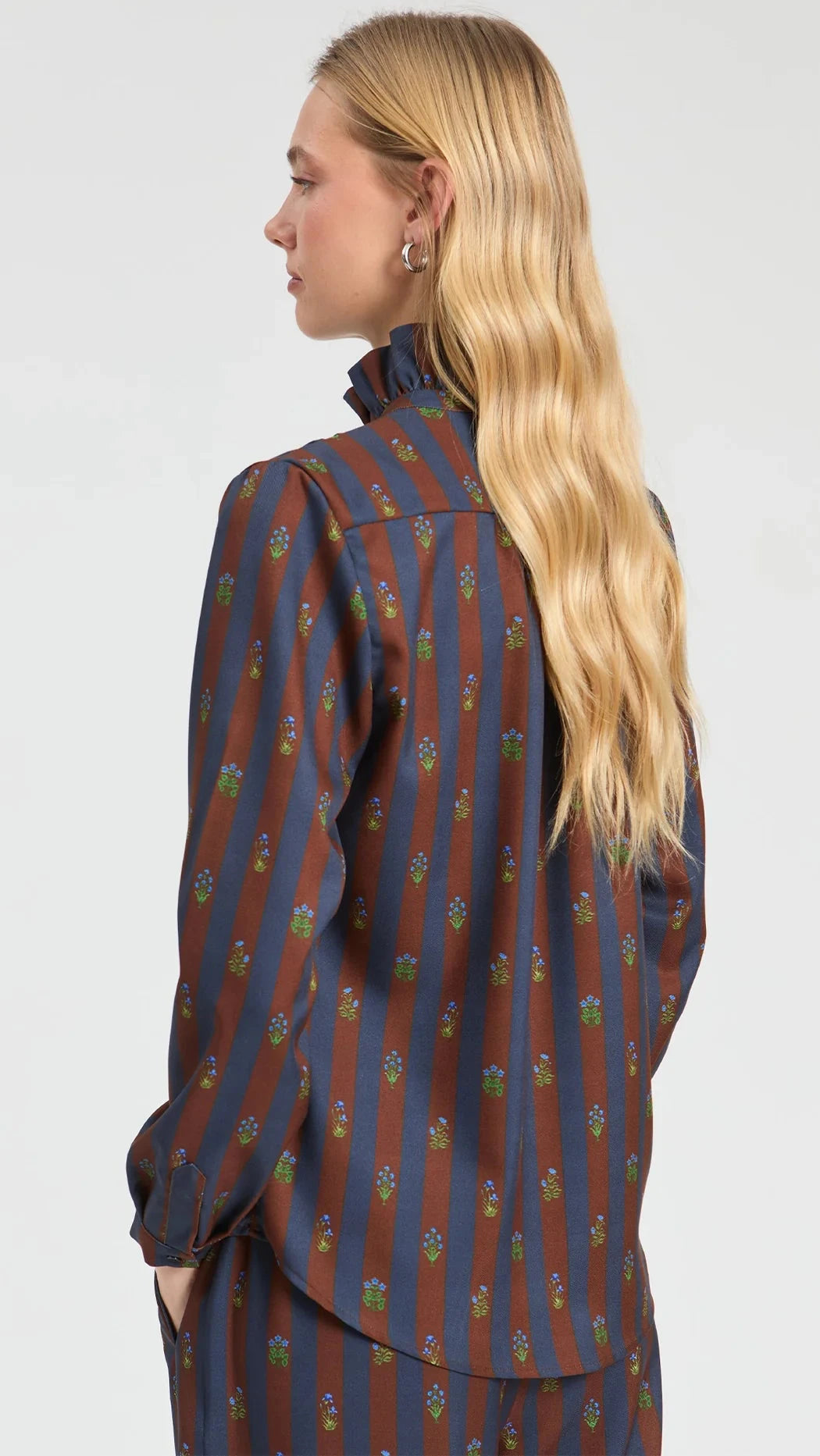Volantes Floral Stripe Shirt/Brown & Navy