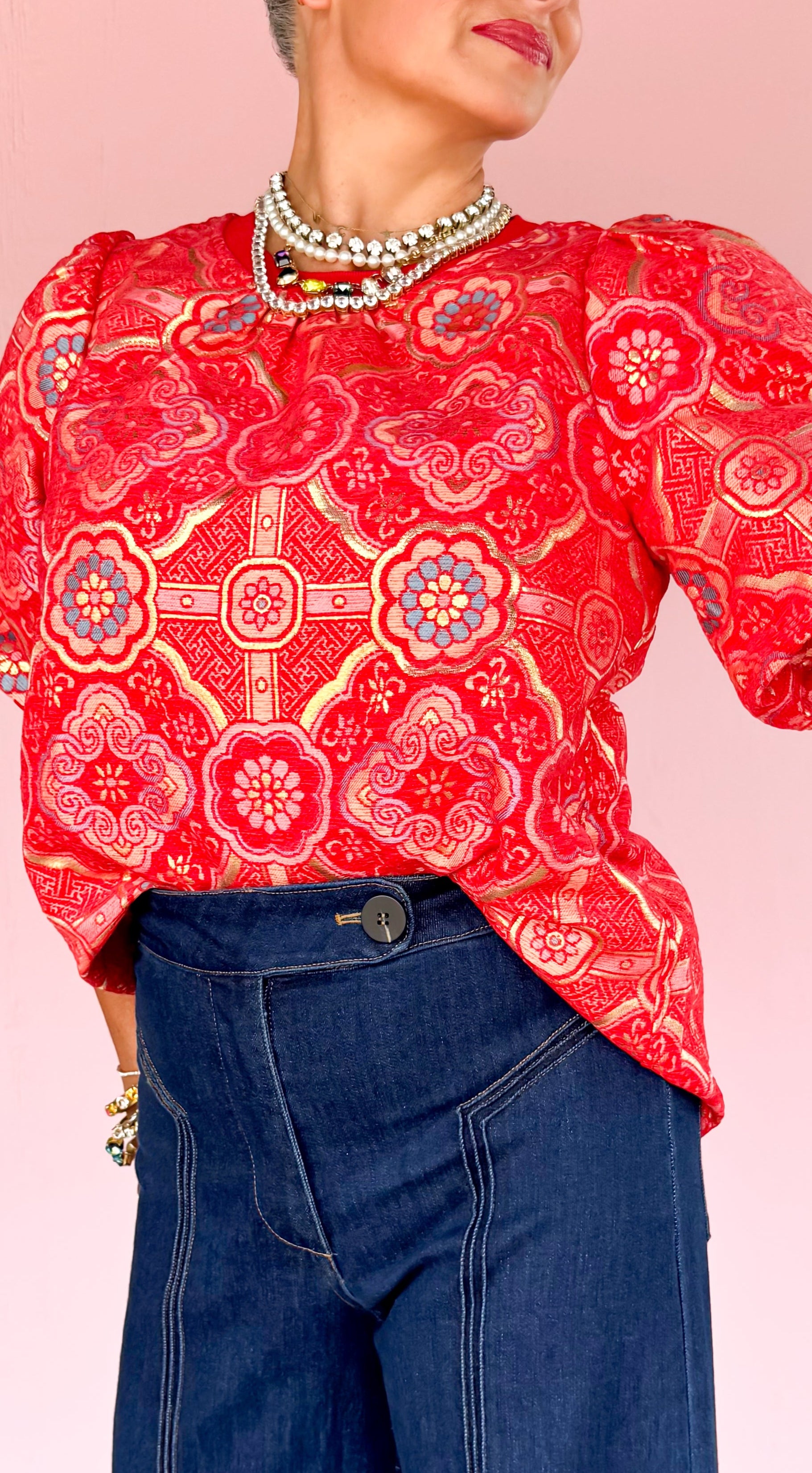 Mandala Jacquard Top/Red - The BLVD
