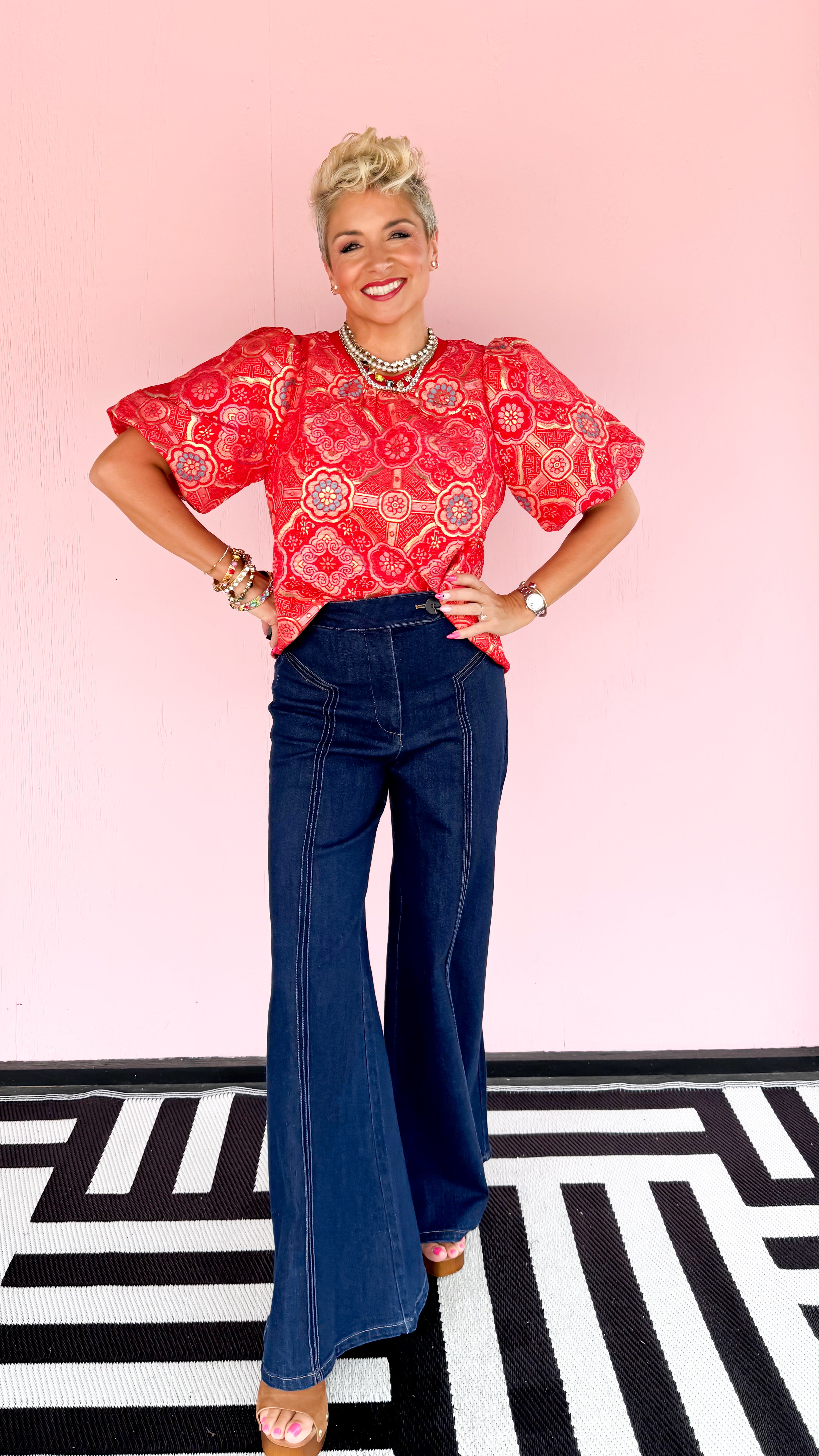 Mandala Jacquard Top/Red - The BLVD