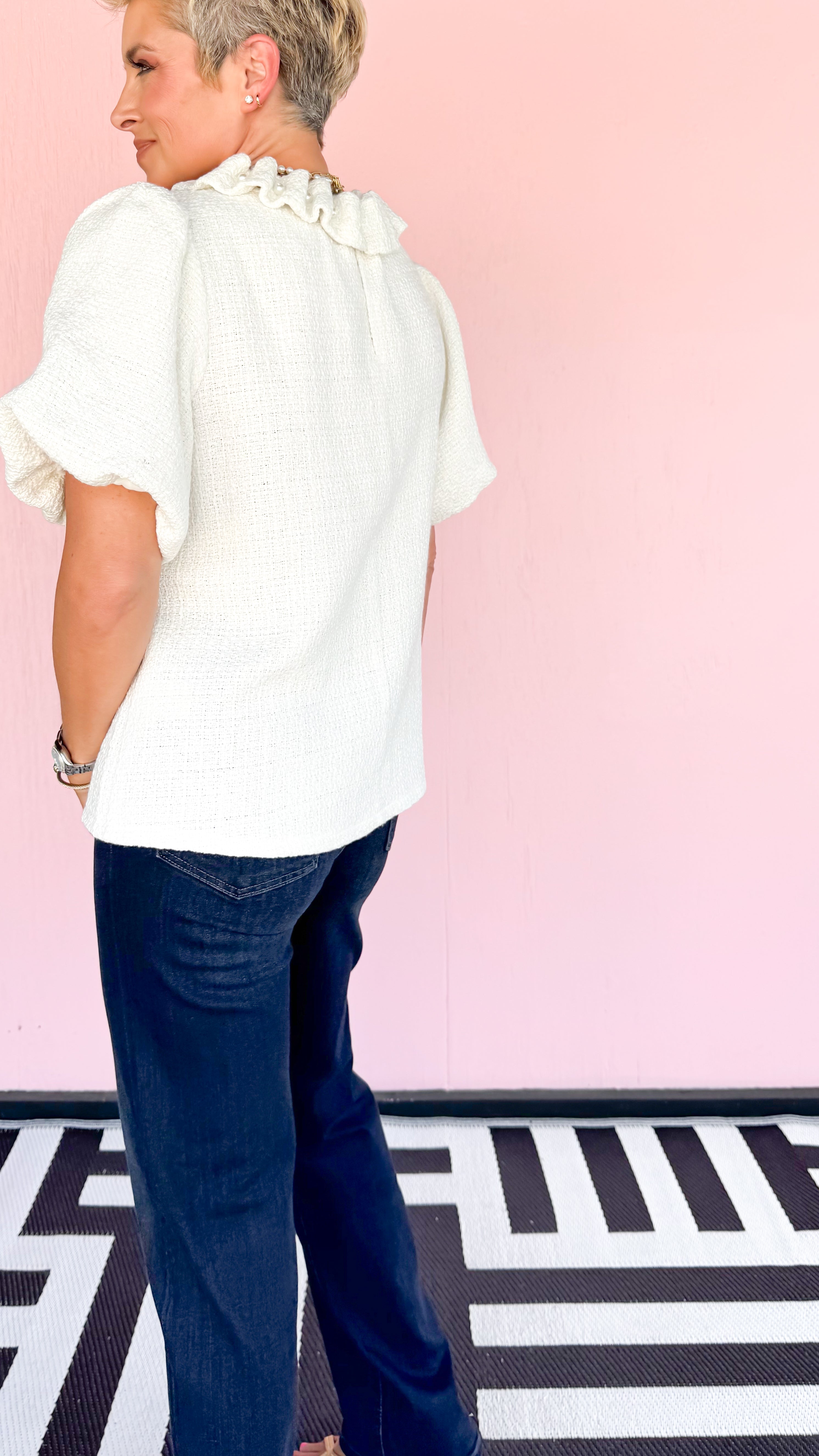 Laney Pearl Neckline Top/Cream