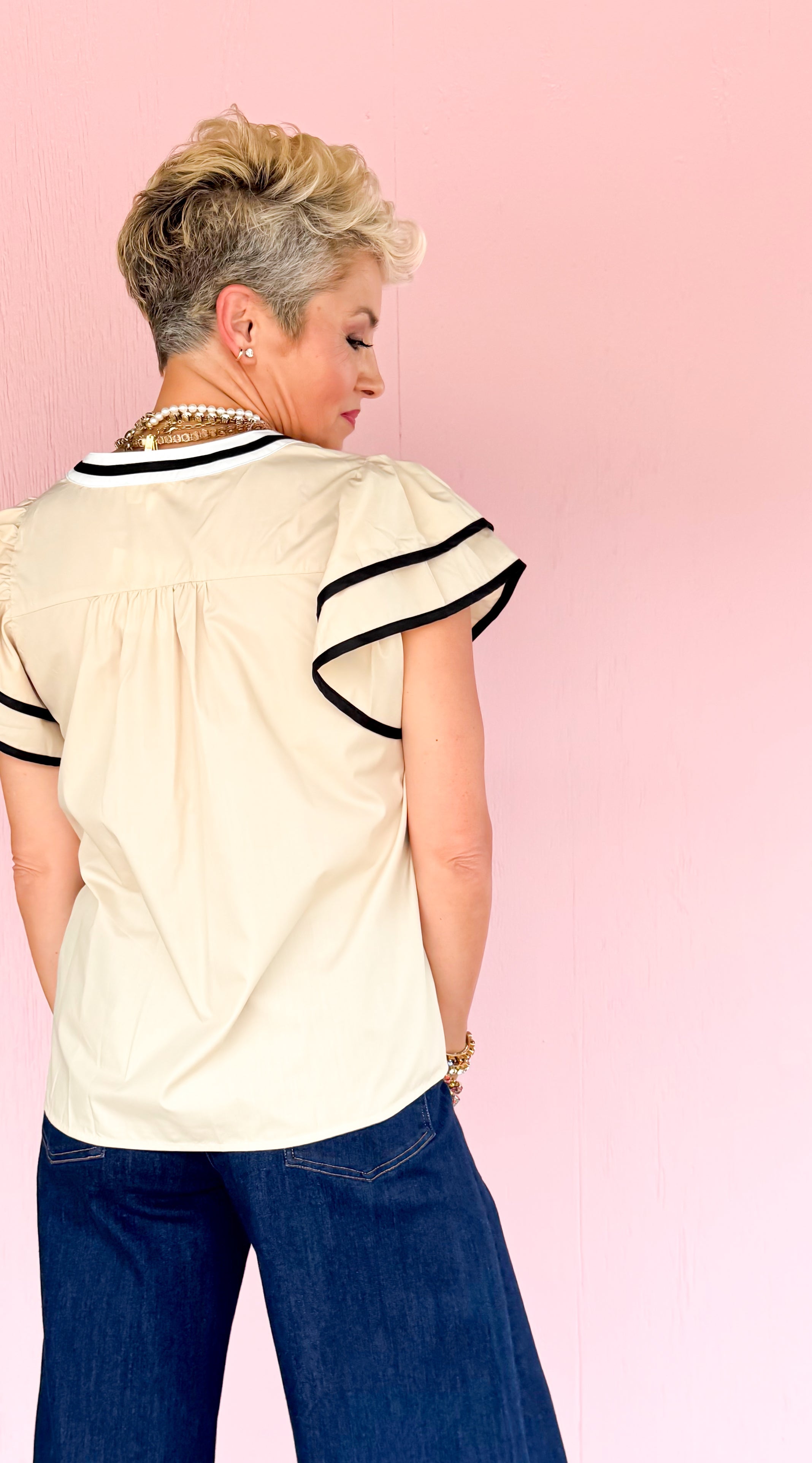 Avery Flutter Sleeve Top/Tan - The BLVD