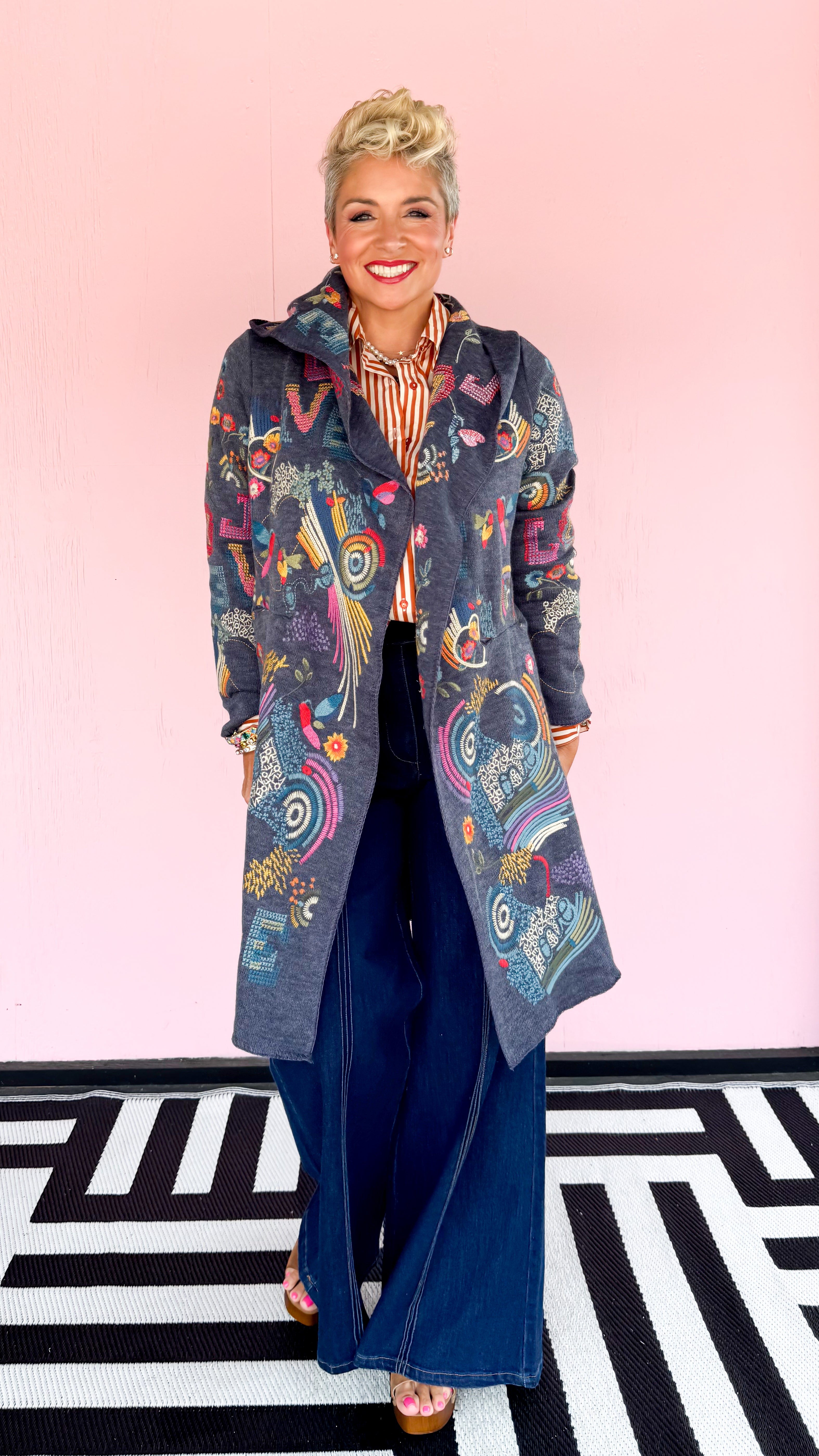 LOVE Embroidered Sweater Coat