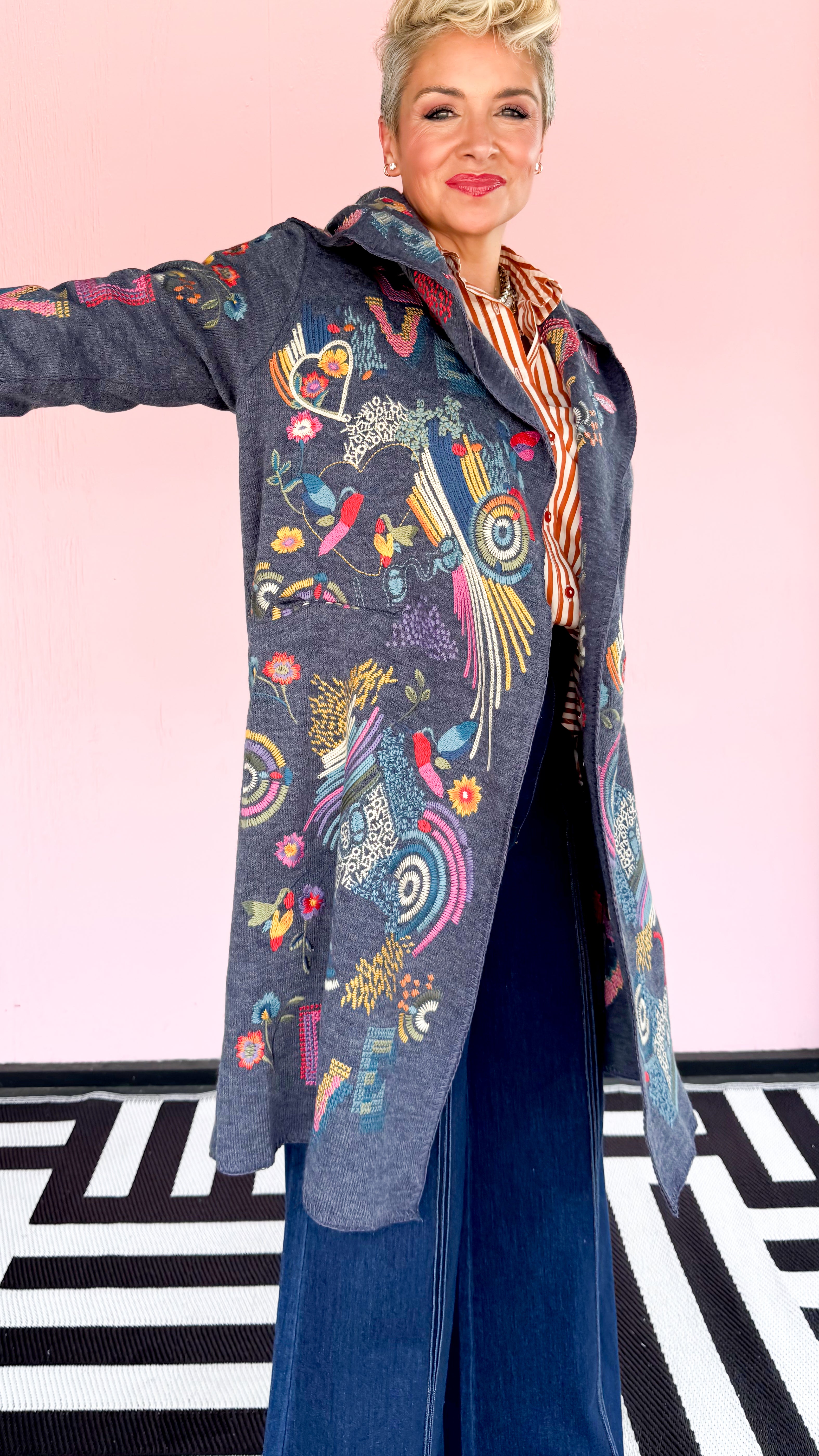 LOVE Embroidered Sweater Coat