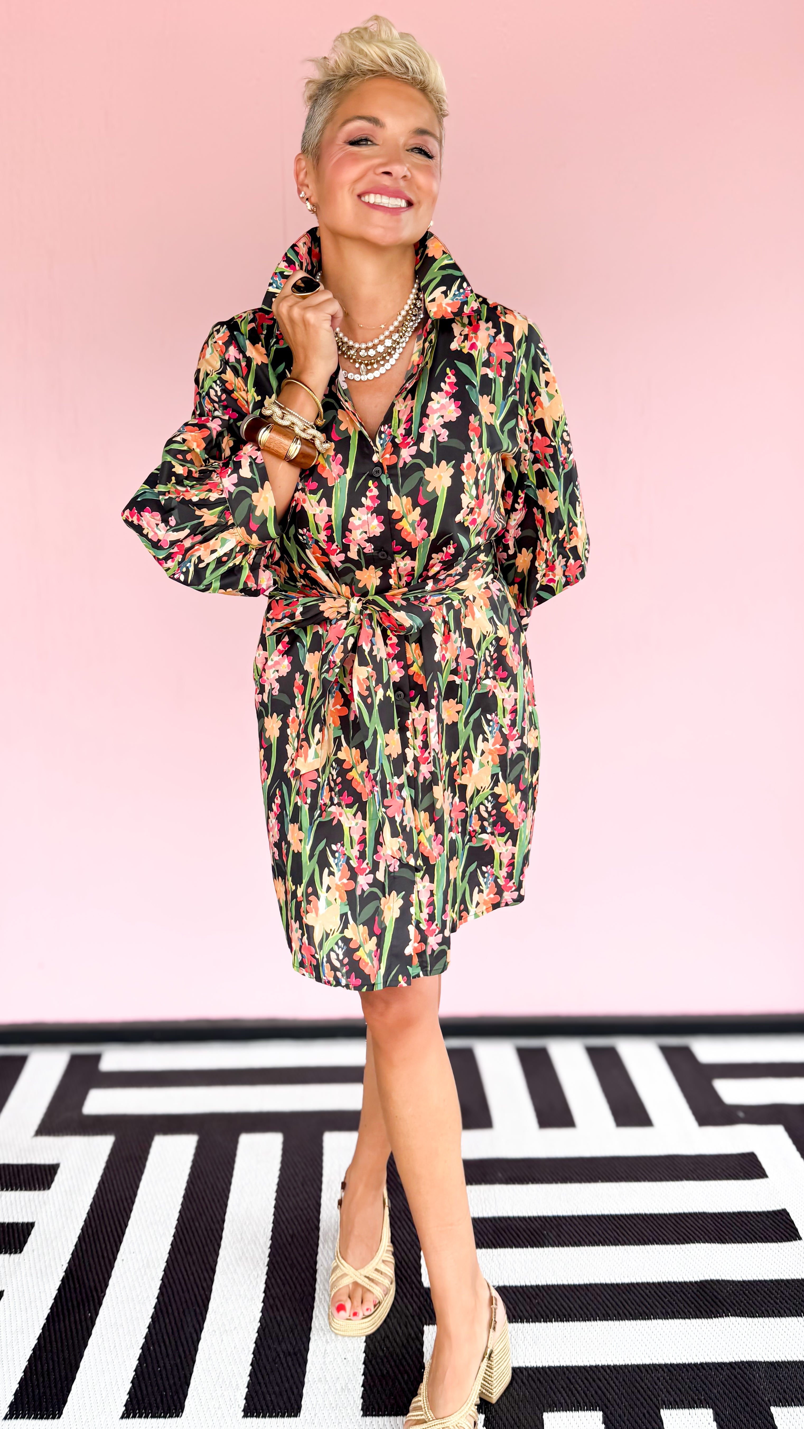 Button Down Floral Dress/Black