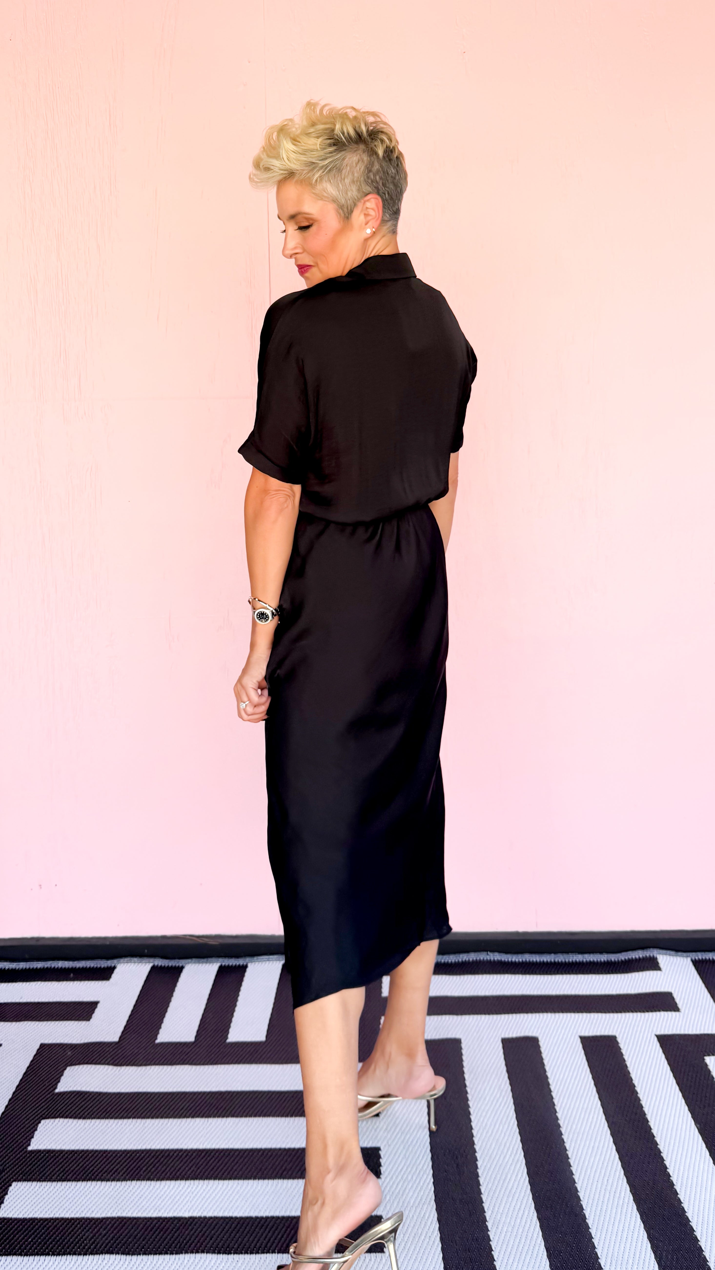 Button Up Midi Shirt Dress/Black