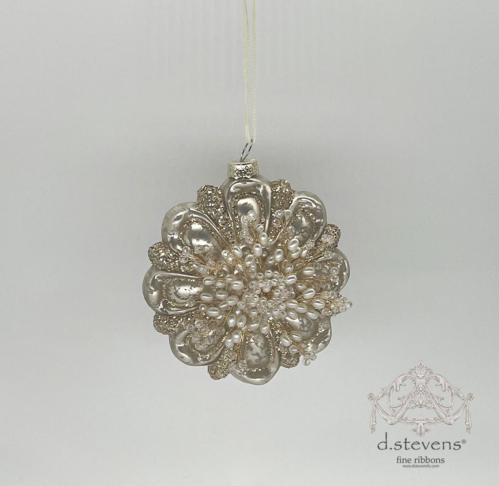 Silver multi glass pearl flower embellishment, 5 inch, full view
