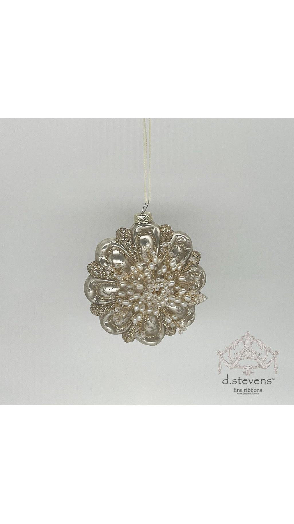 Silver multi glass pearl flower embellishment, 5 inch, full view on white