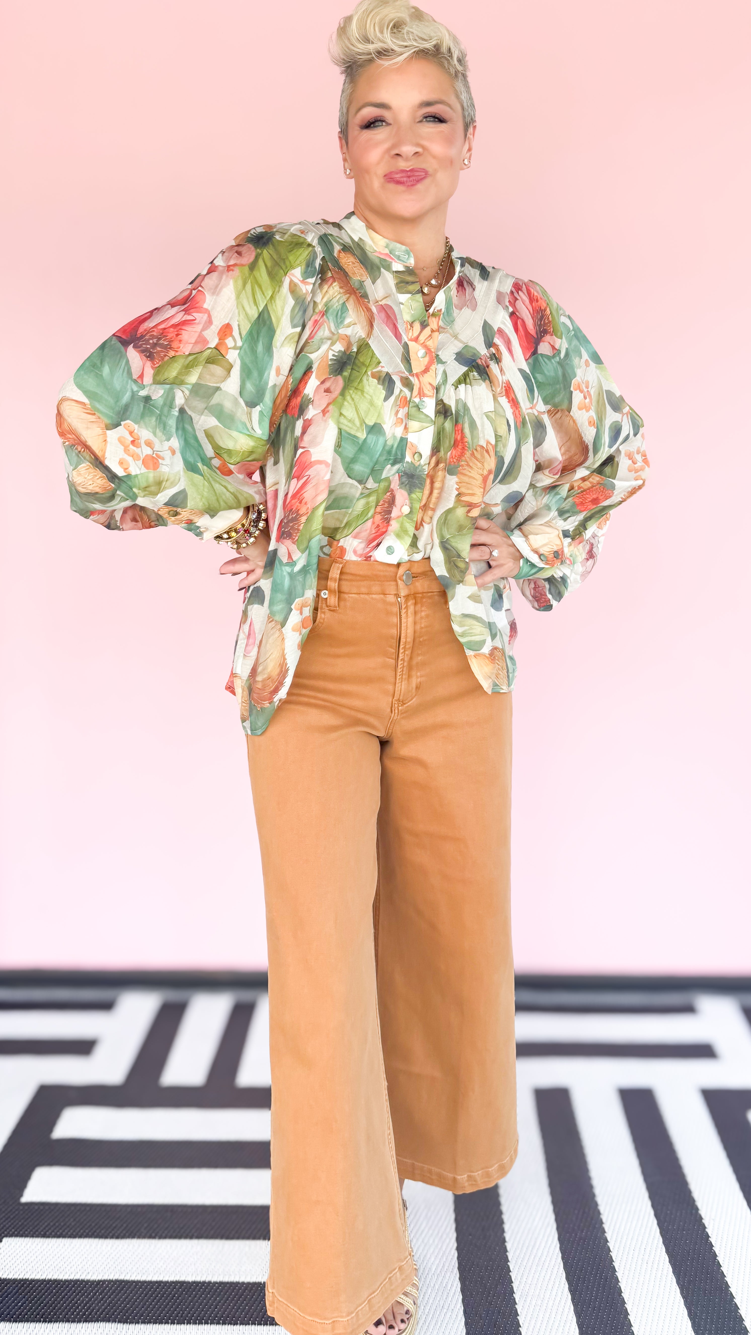 Forest Bloom Button Down Top/Green