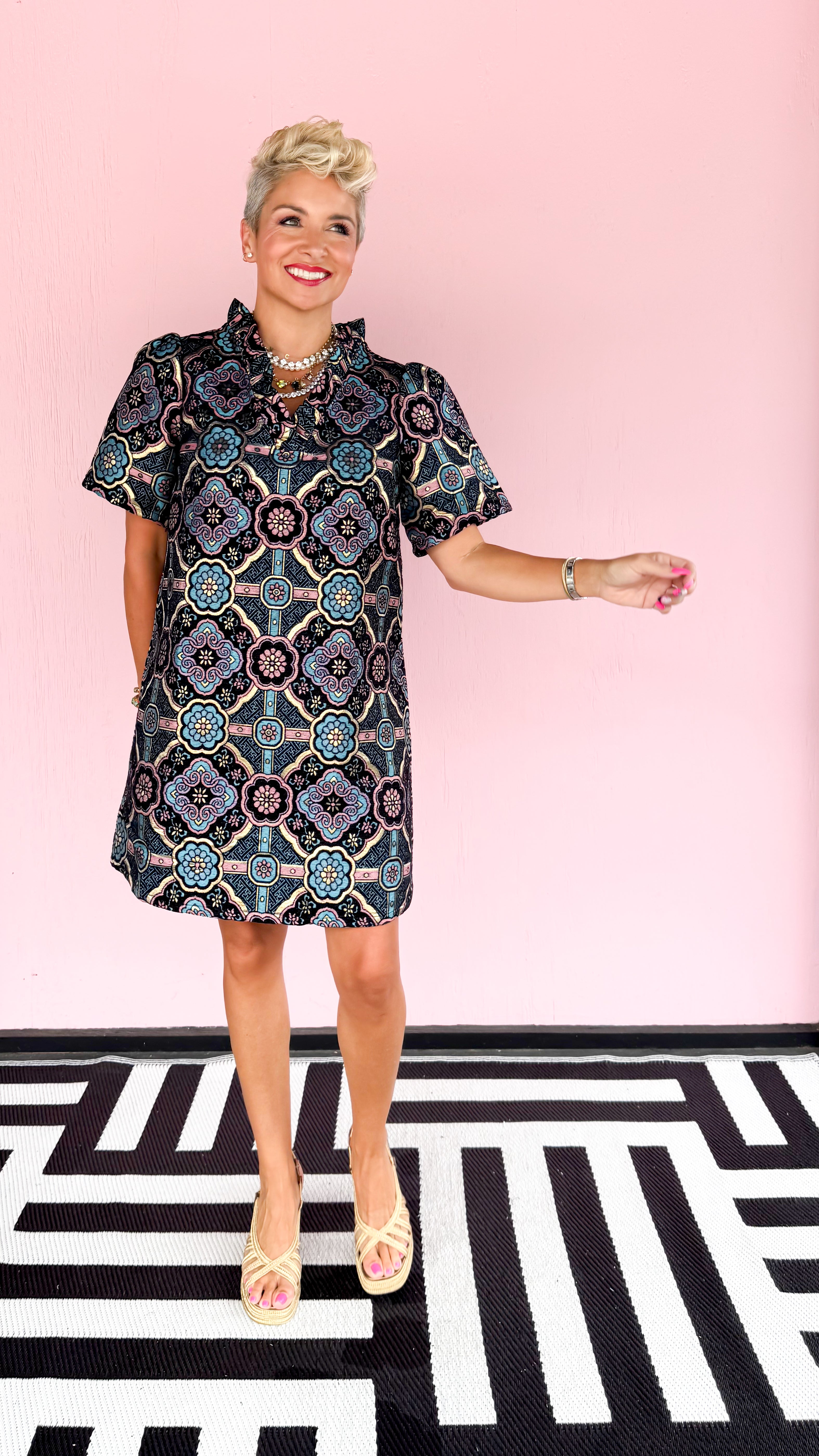 Mandala Jacquard Dress/Black