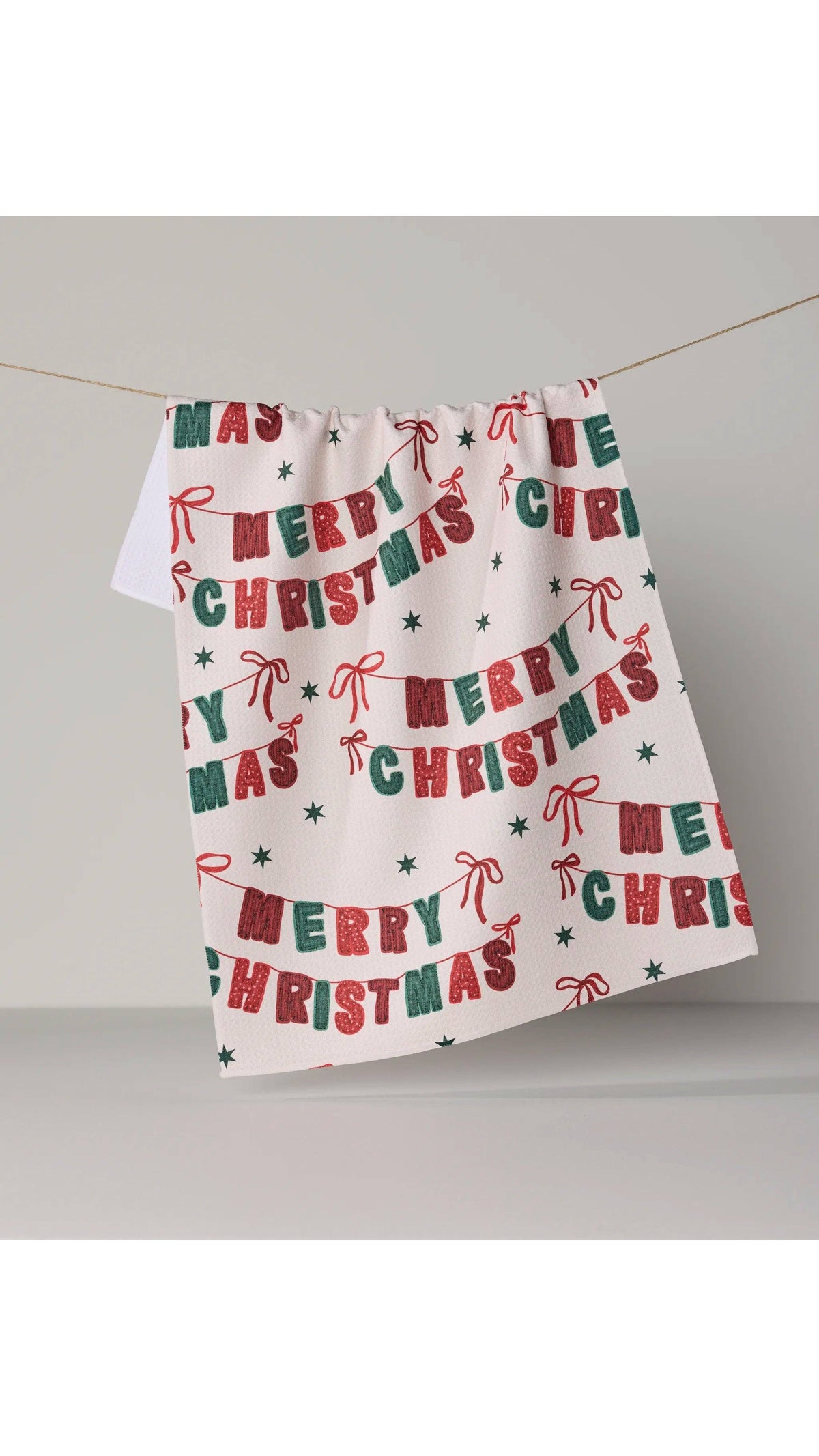 Geometry Christmas Banner holiday tea towel, 18 x 30, full view on white