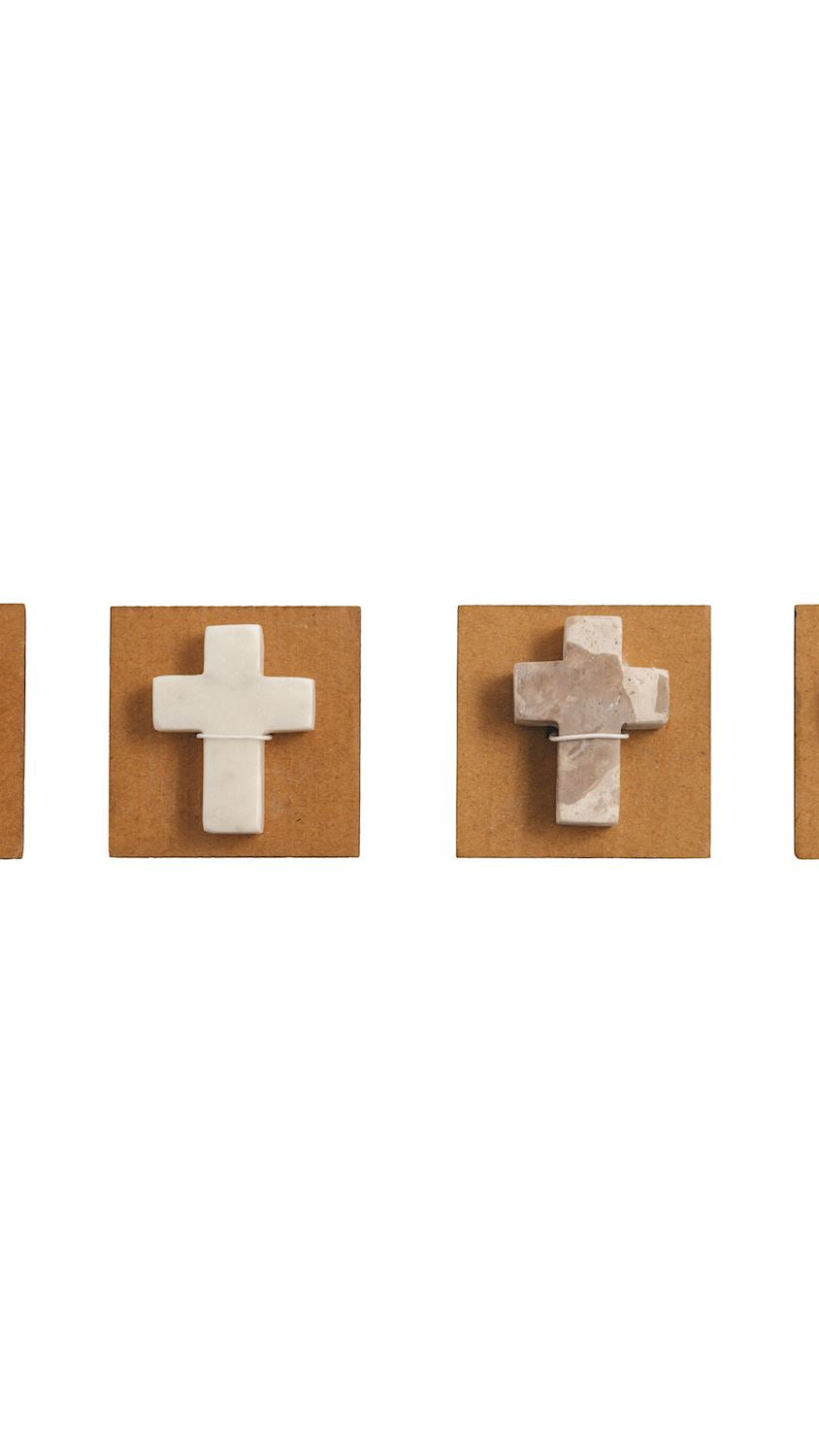 Marble pocket cross keepsake in a smooth natural marble finish, front view
