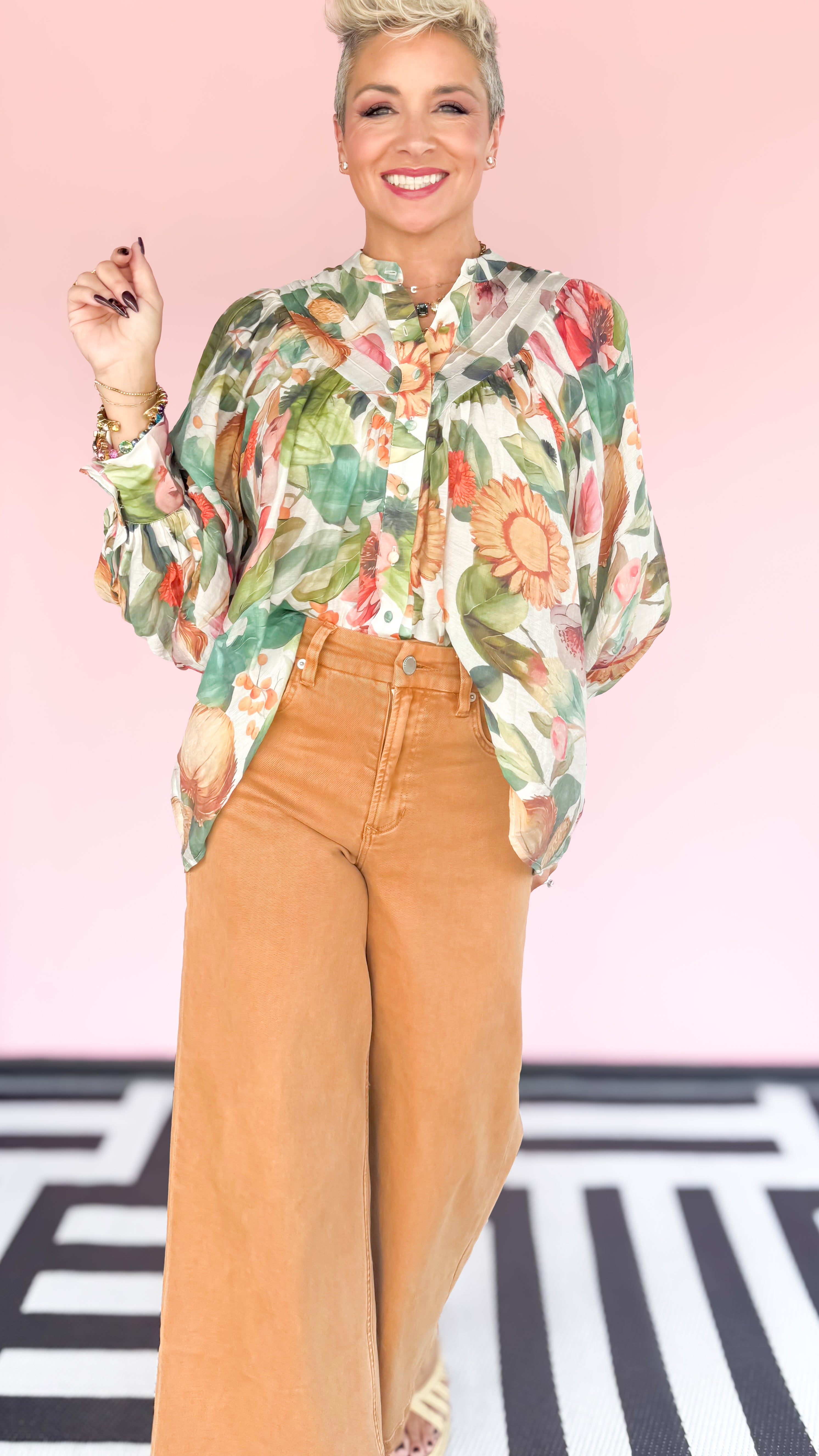 Forest Bloom Button Down Top/Green