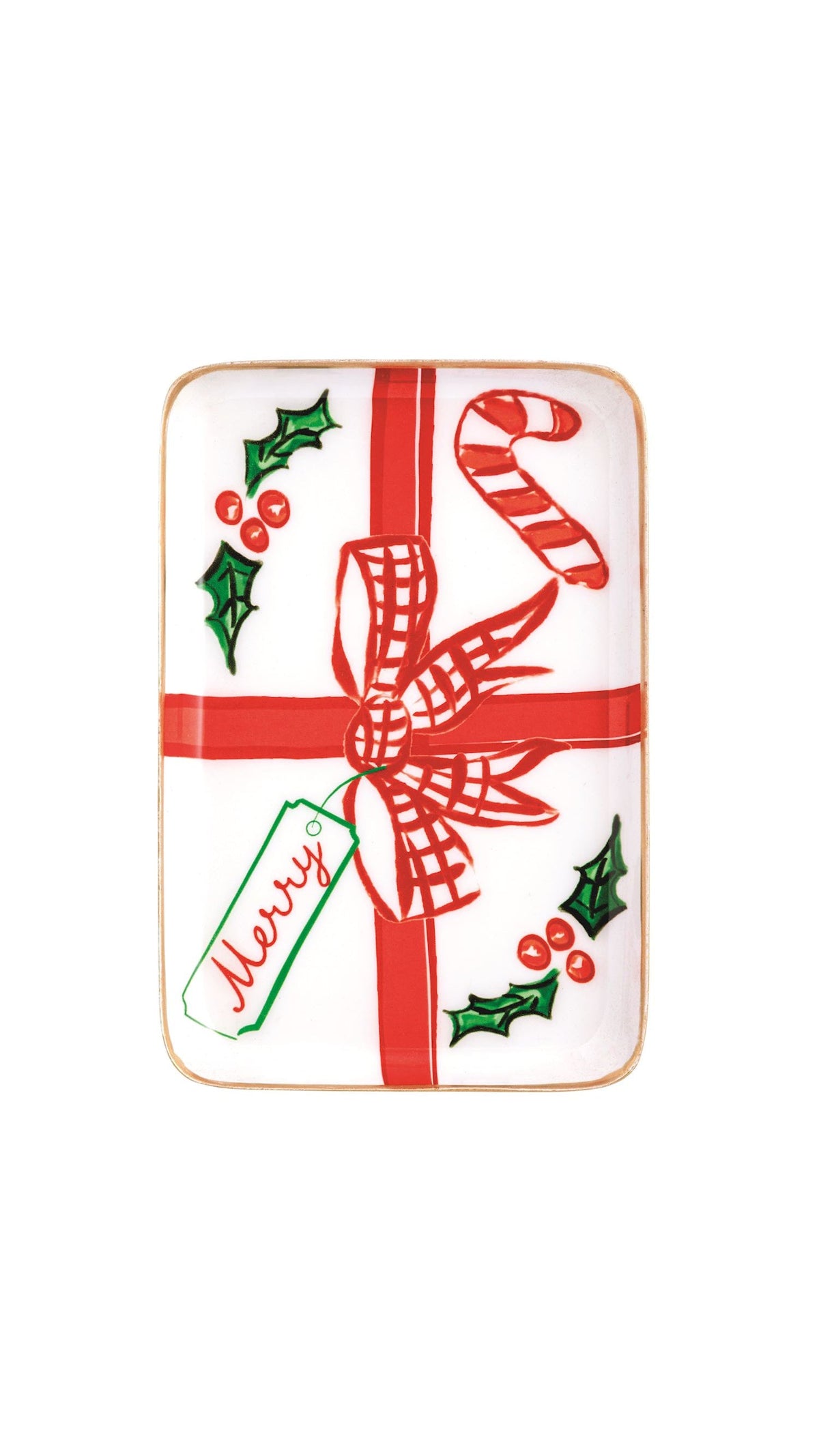 Bow Christmas Tidbit Plate full view on white