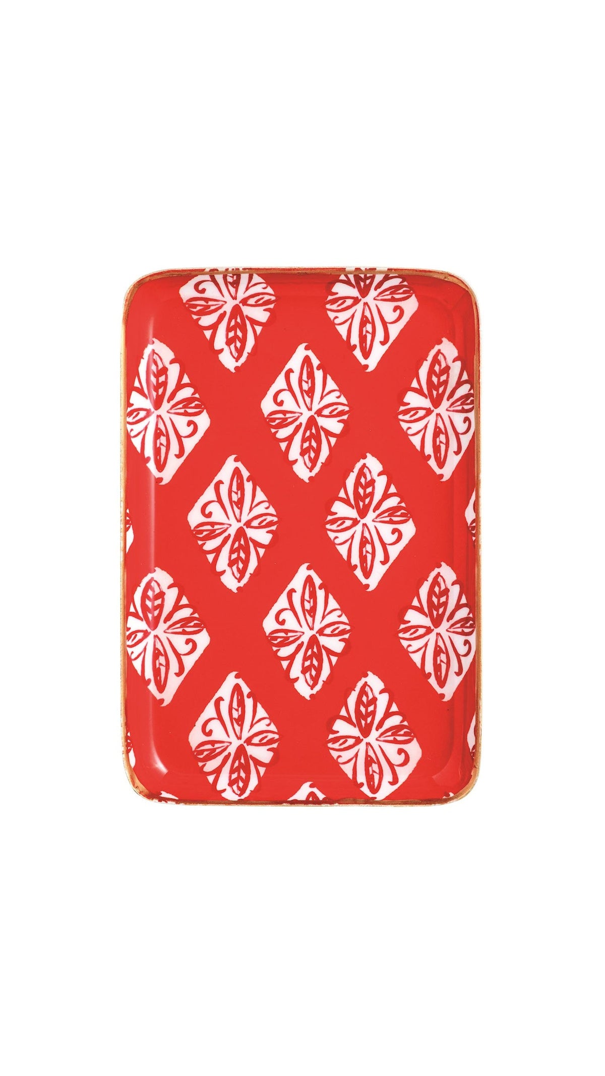 Red Print Christmas Tidbit Plate full view on white