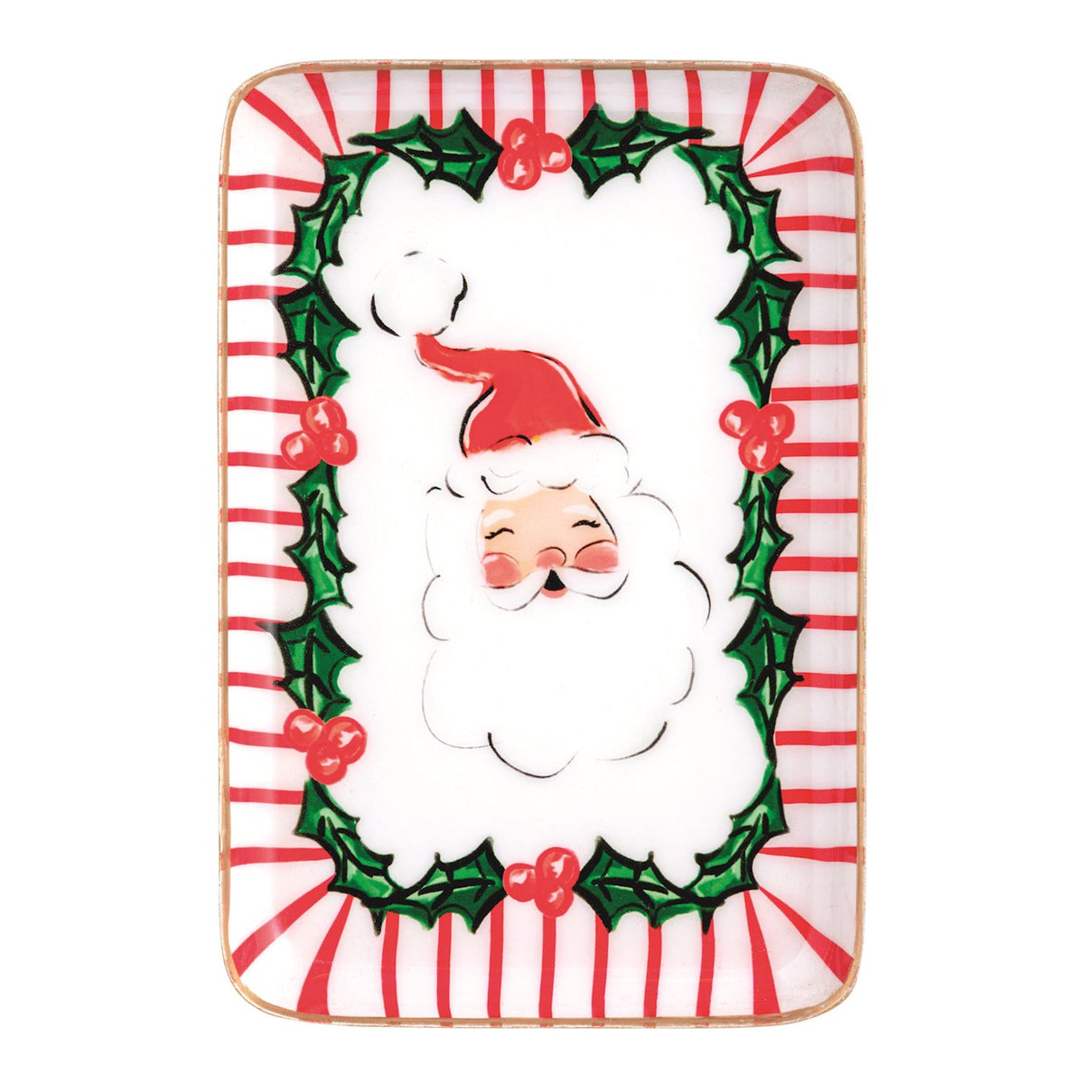 Santa Christmas tidbit plate, full view