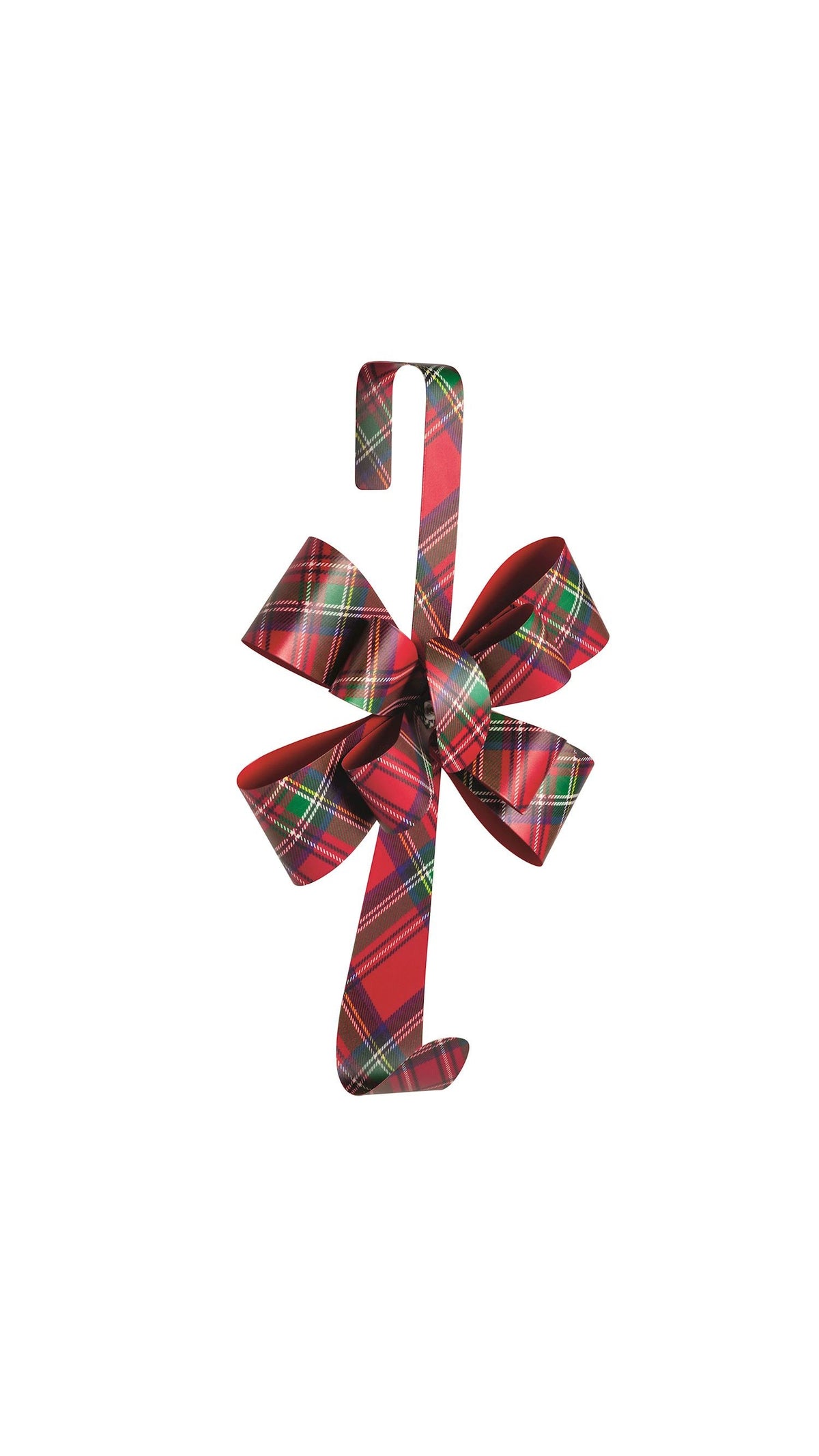 Tartan Metal Bow Wreath Hanger full view on white