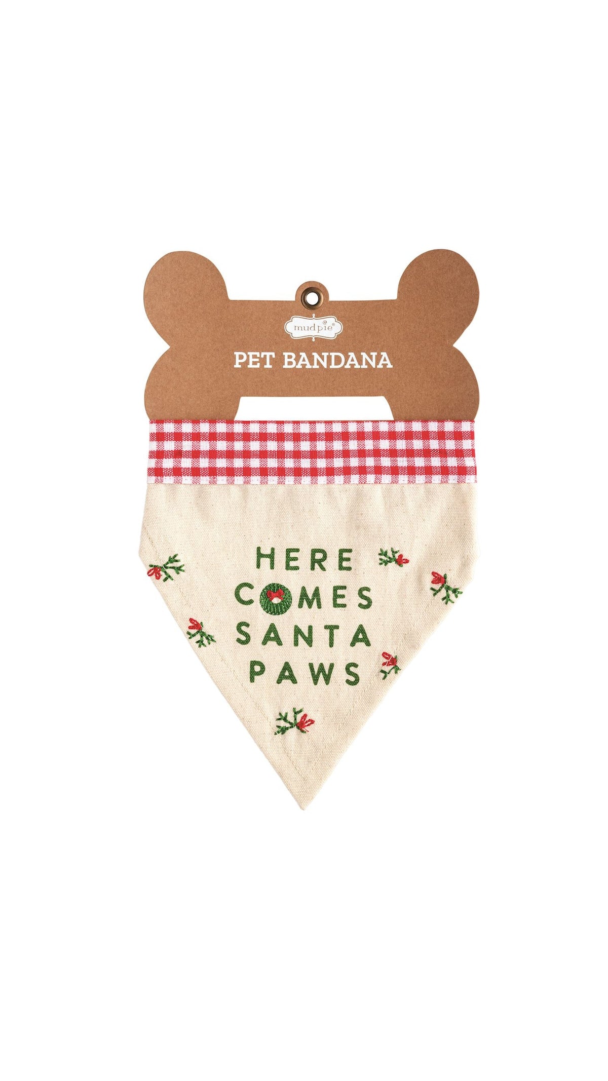 Here Comes Santa Embroidered Pet Bandana full view on white