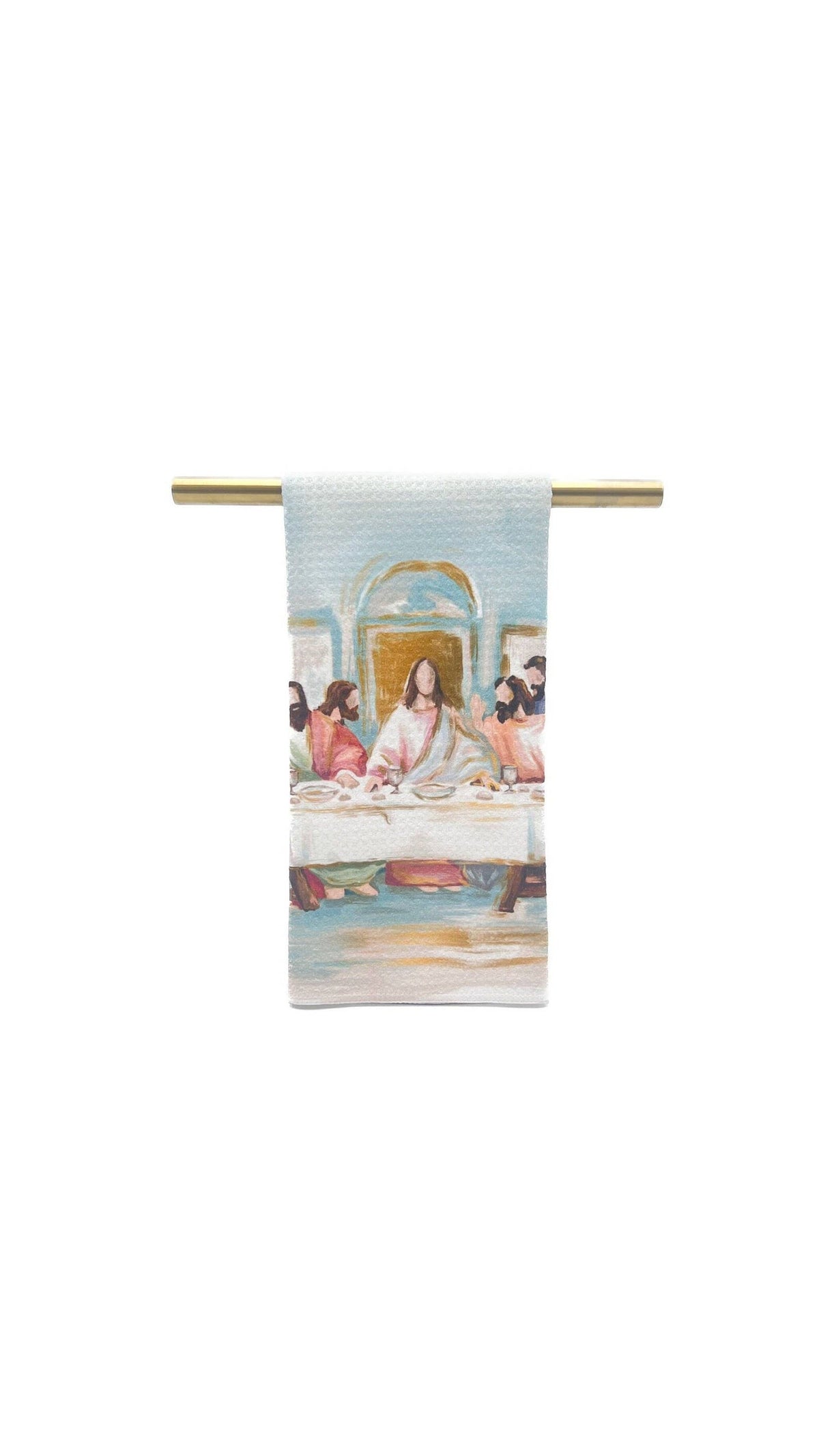 Rachel Brooks Design Lord's Supper waffle-weave tea towel, full view on white