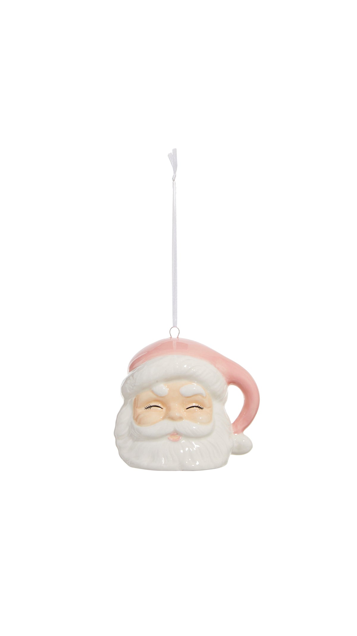 3.5 inch pink Santa Christmas ornament, full view on white