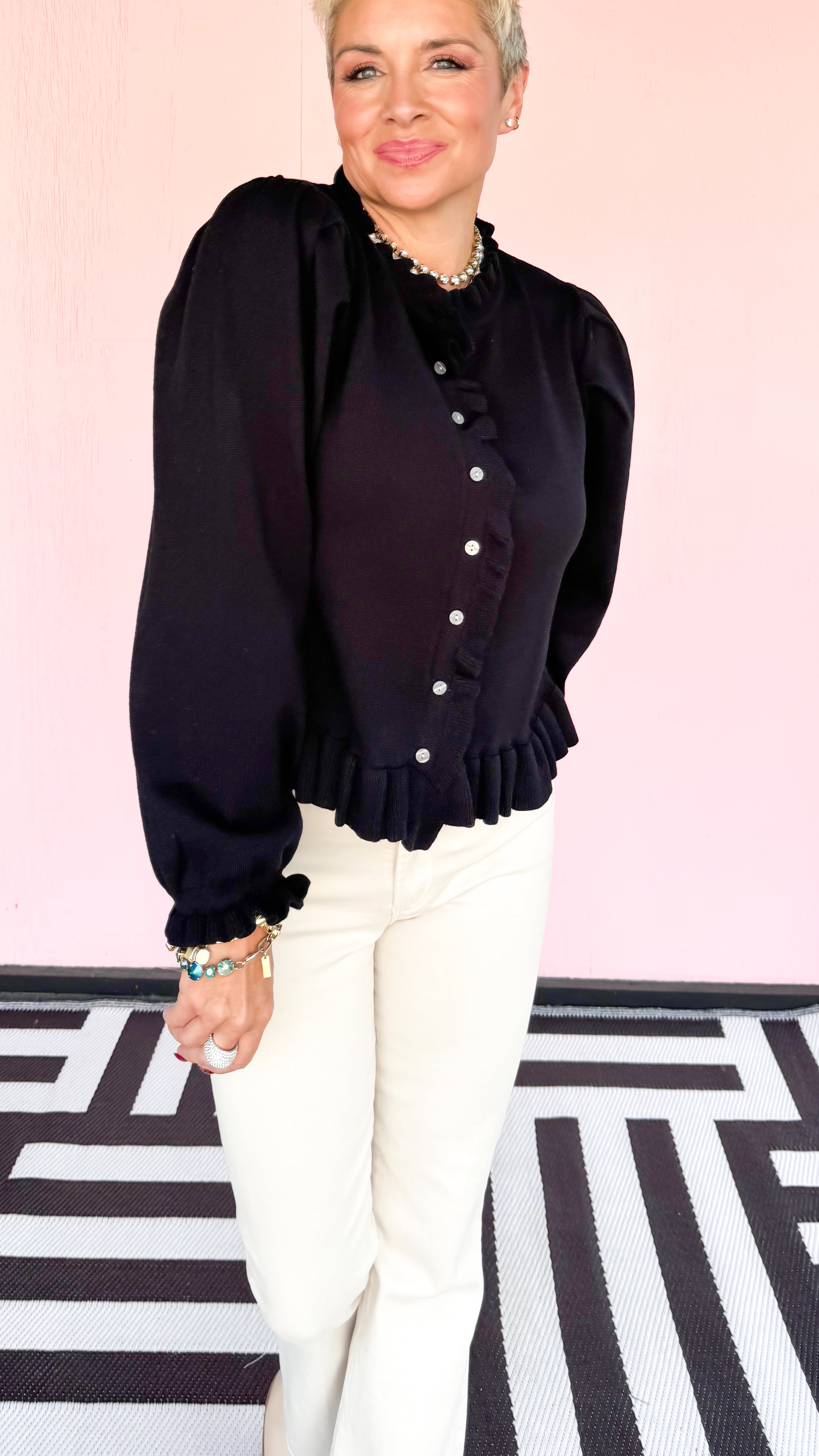 Ruffle Edge Cardigan/Black