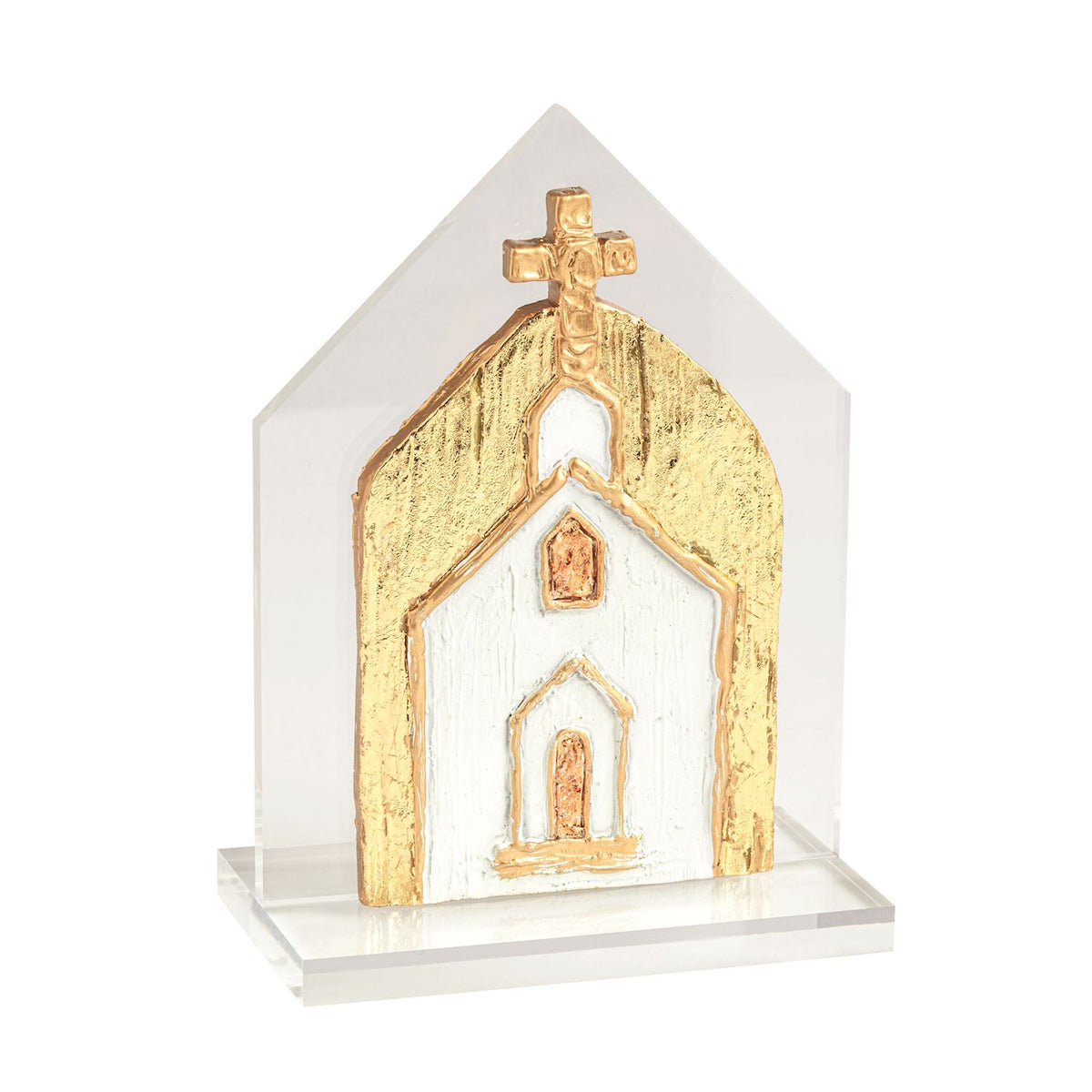 Layered acrylic church in tonal gold, full view