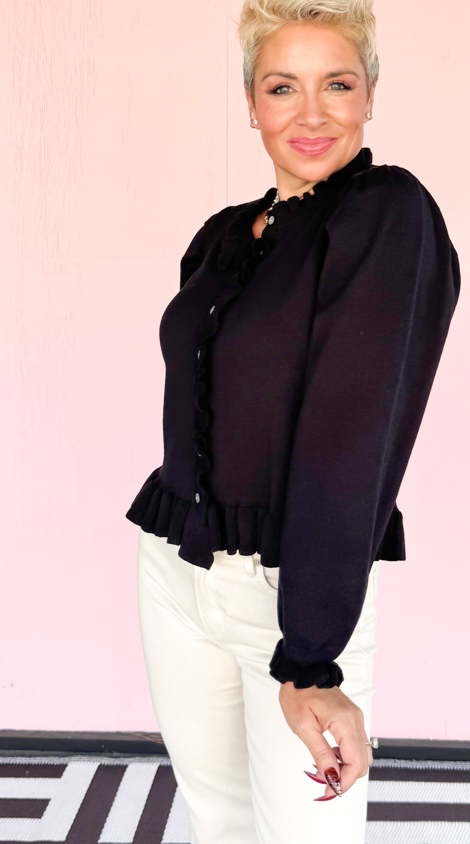 Ruffle Edge Cardigan/Black