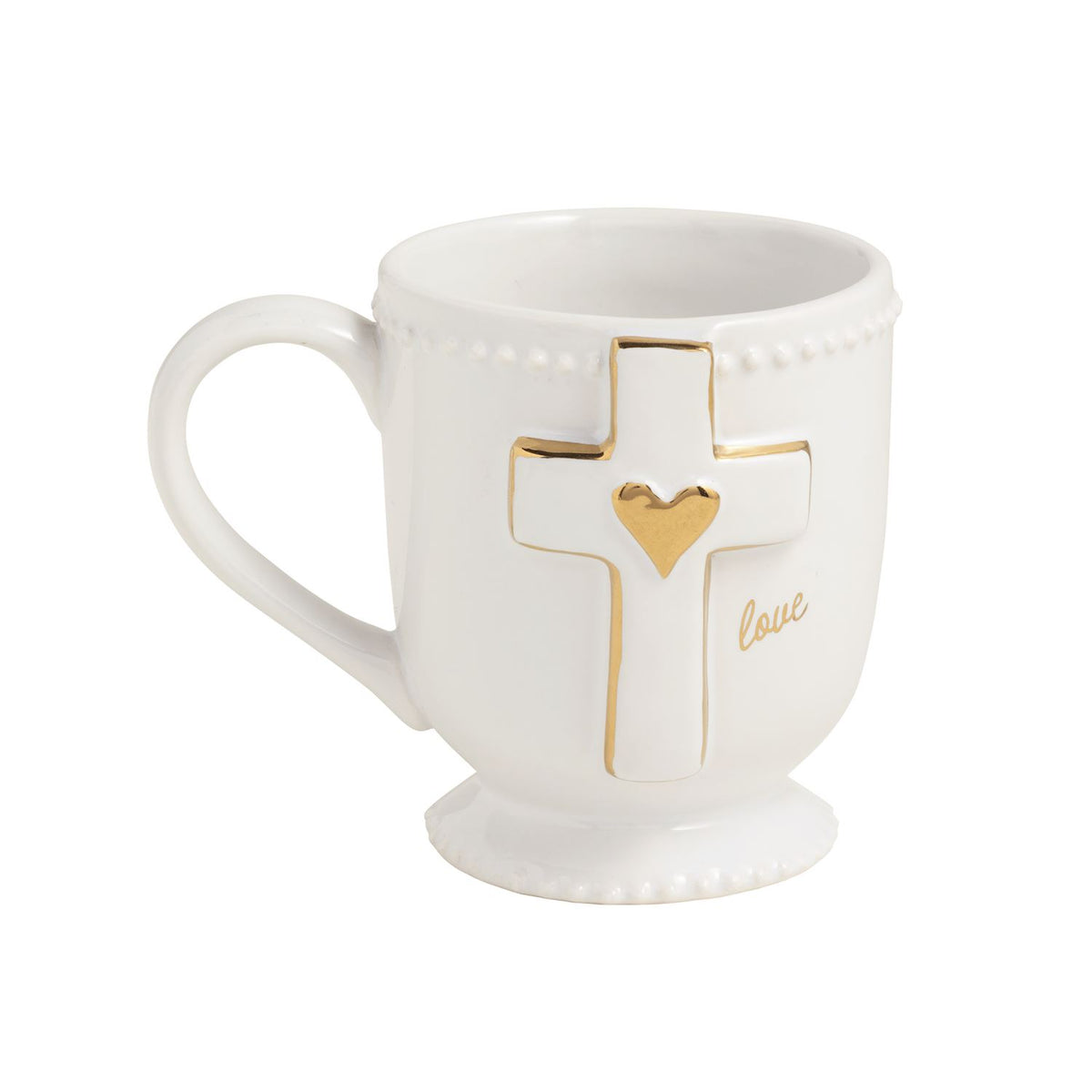 Ceramic mug with gold Love lettering, full view