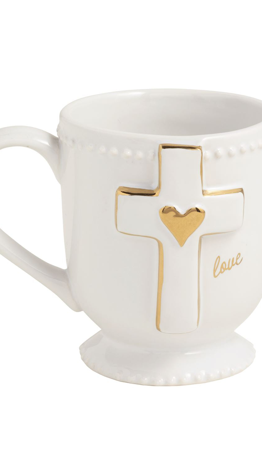Ceramic mug with gold Love lettering, front view