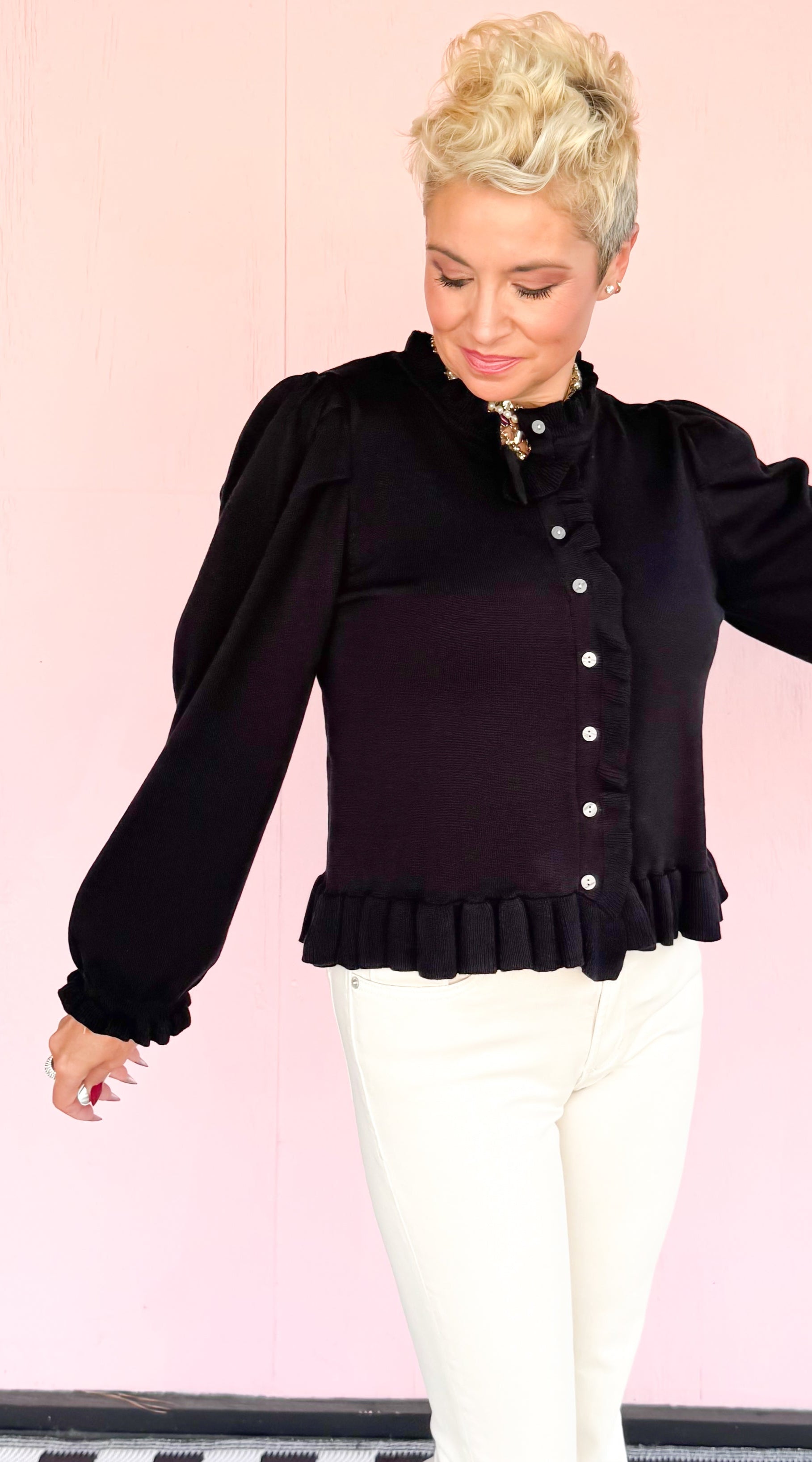 Ruffle Edge Cardigan/Black