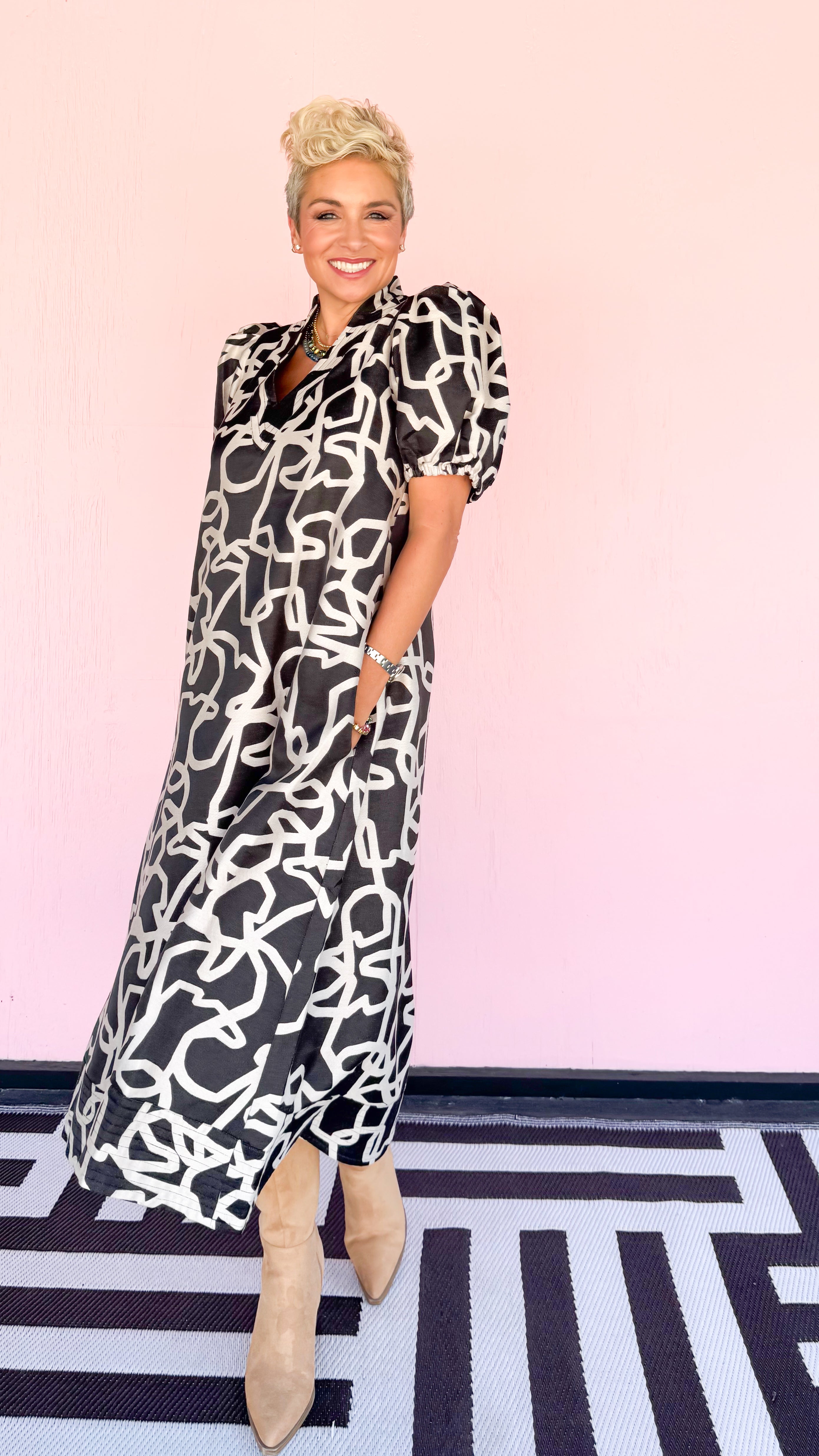 Hampton Boot Print Maxi Dress/Black