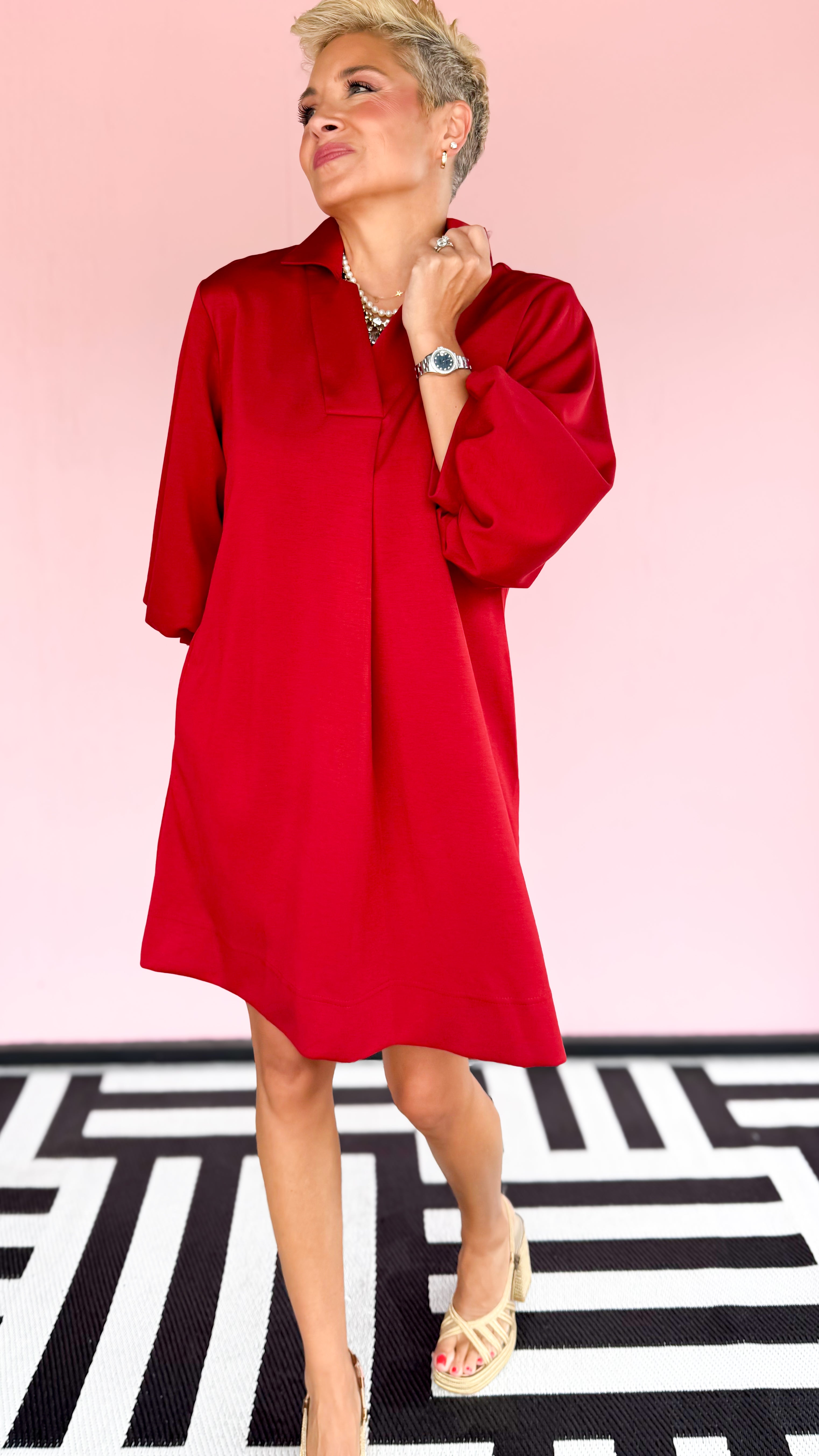 Front Pleated Mini Dress/Maroon