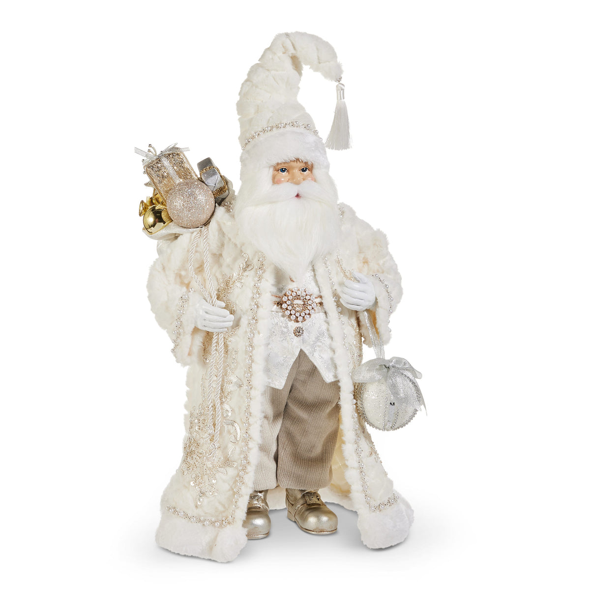 22 inch Father Christmas figure in white fur-trimmed coat, full view