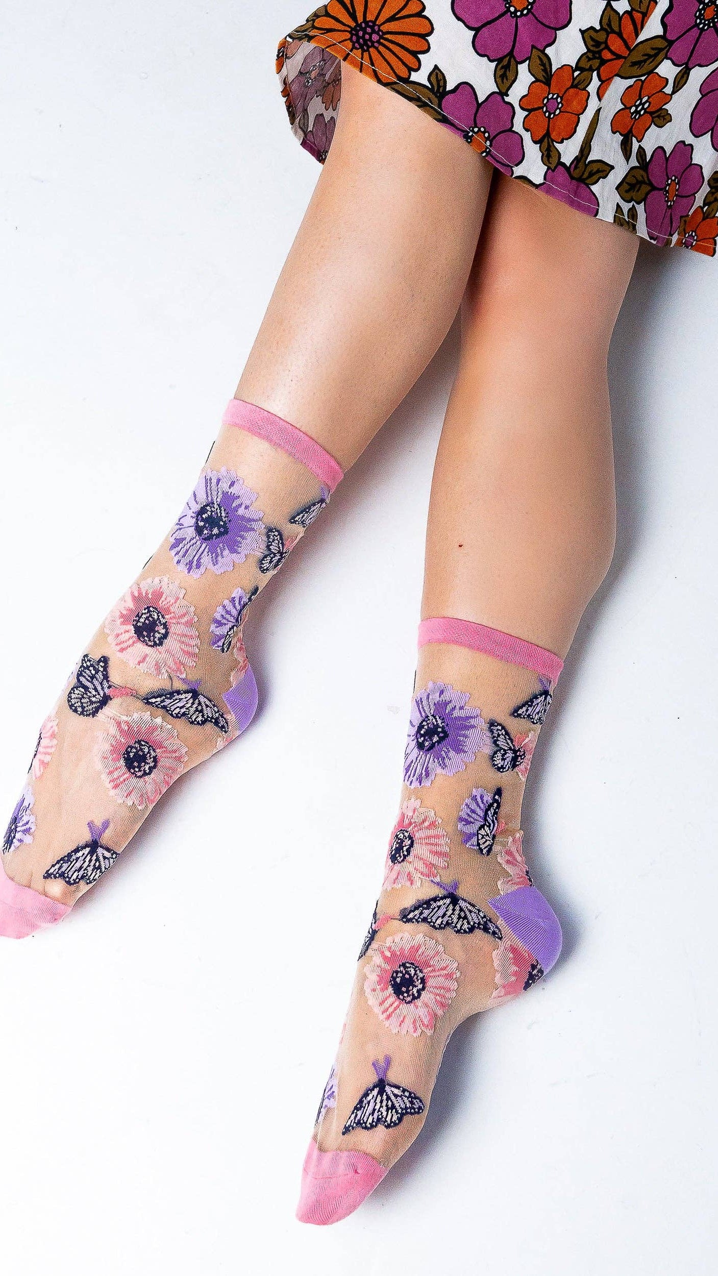 Sunflower Butterfly Sheer Crew Sock - The BLVD