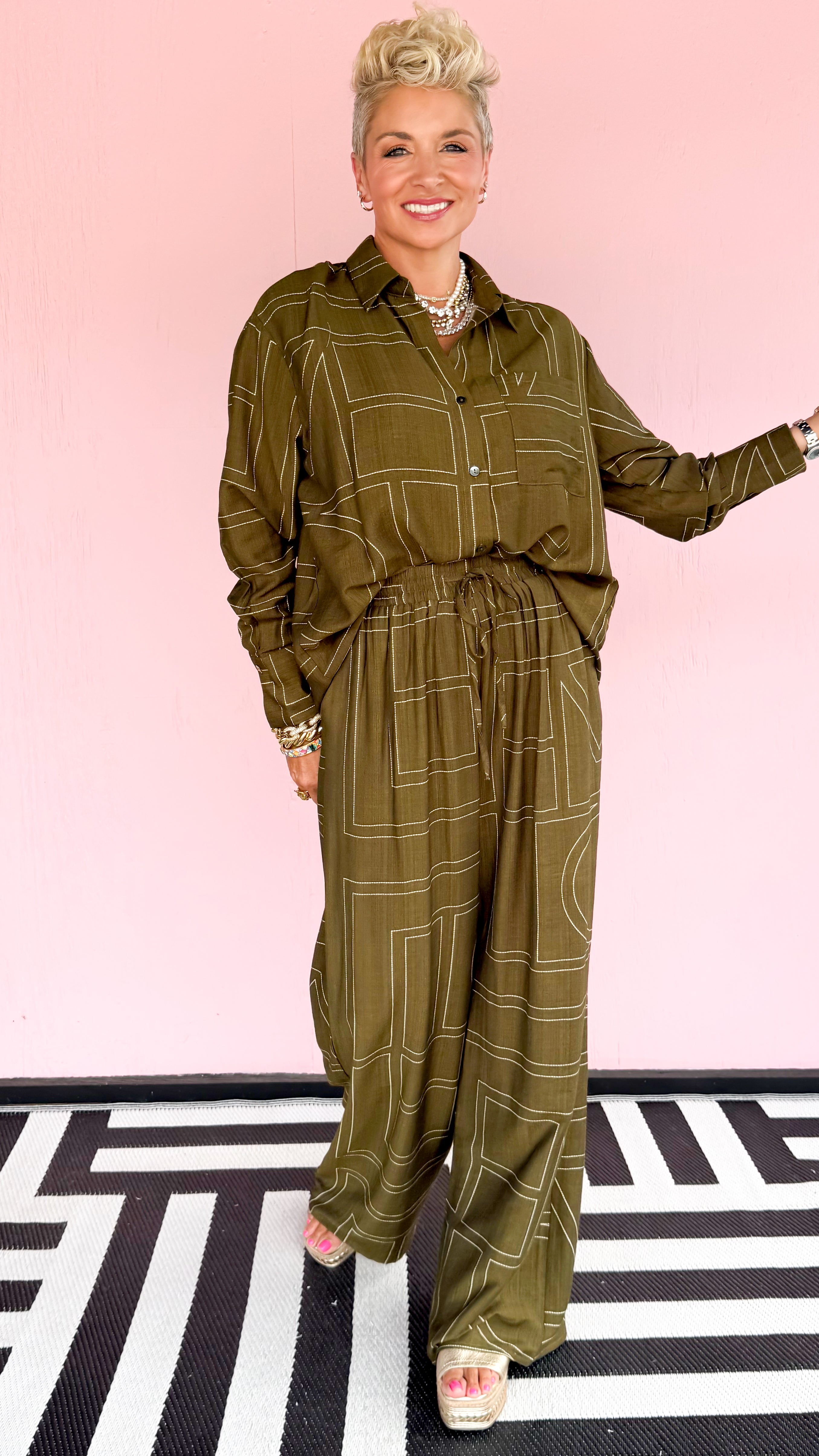 Rita Box Detail Pants/Olive