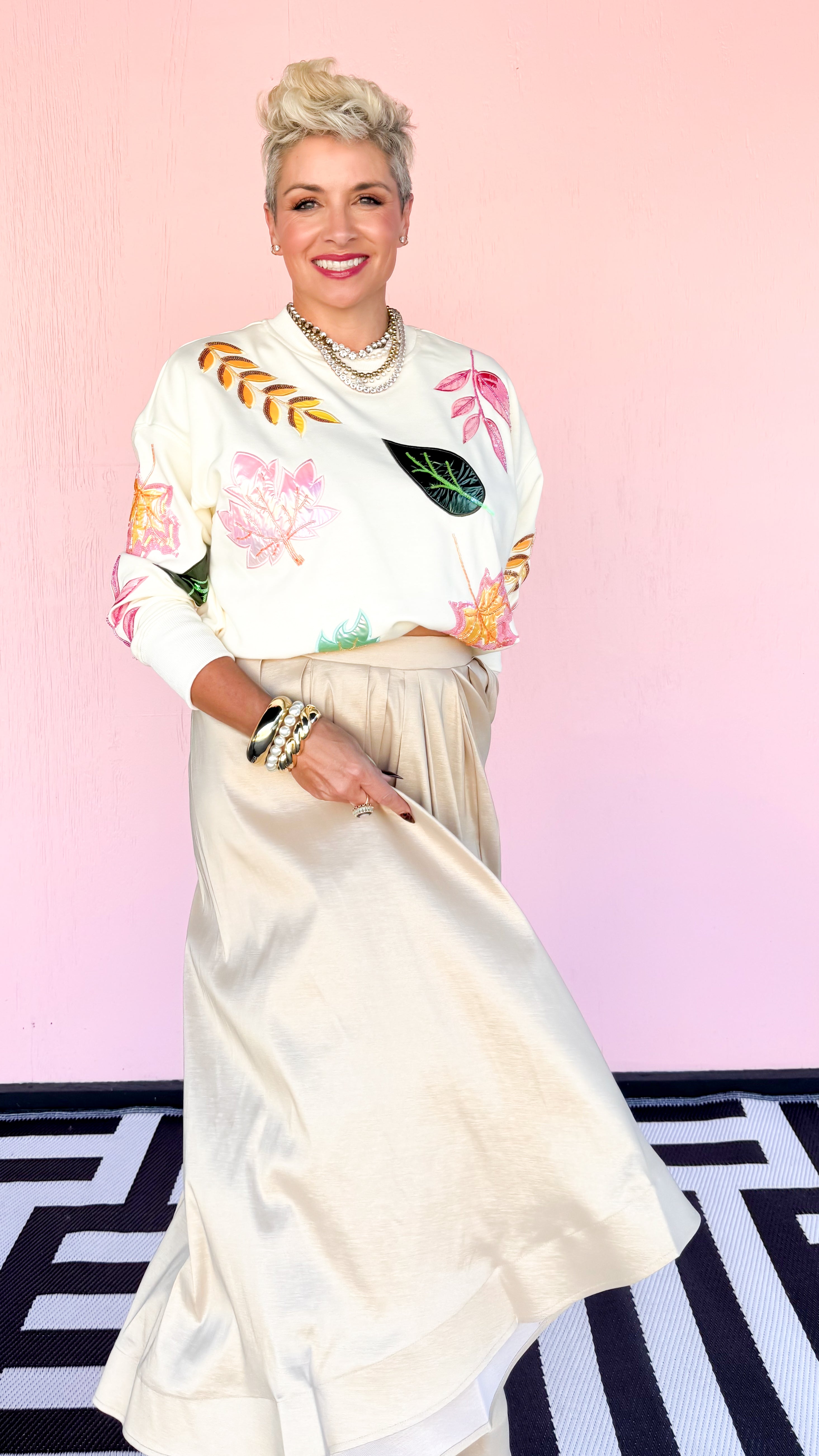 Tulle Hem Lined Maxi Skirt/Beige