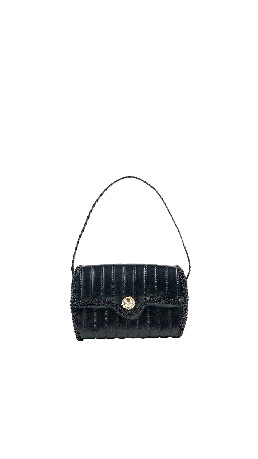 3.5 inch black handbag Christmas ornament, full view on white