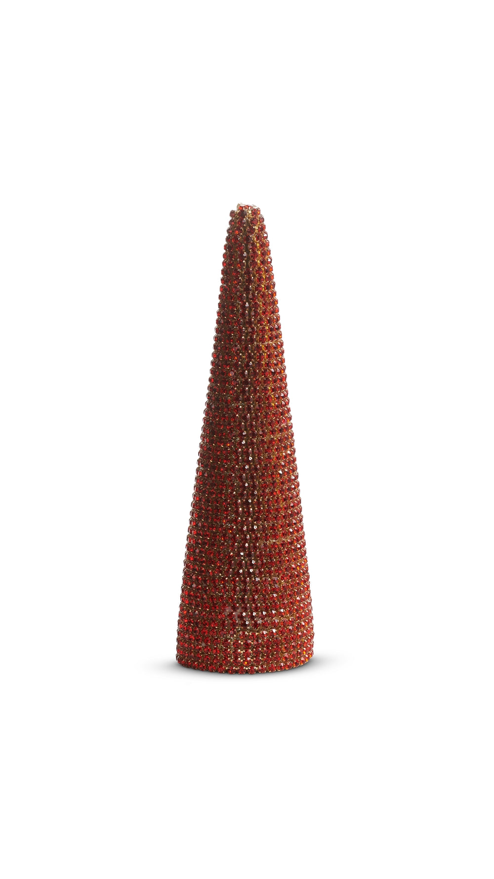 13 inch red rhinestone cone Christmas tree, full view on white